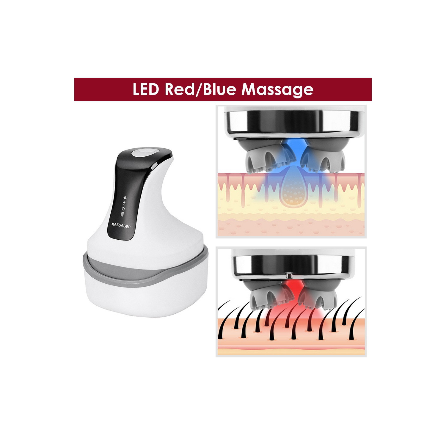 Hair scalp massager,Electric Scalp Massager, Waterproof Head Massager Scalp Stress Relax with Red and Blue Light