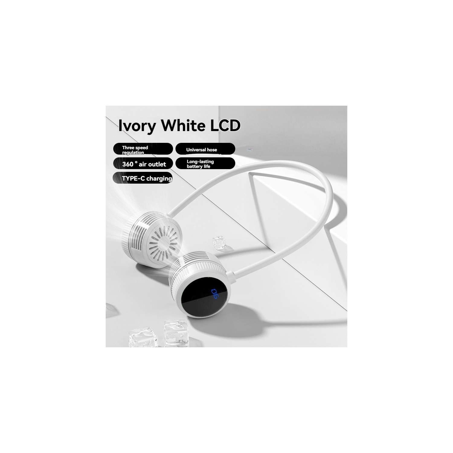 1000mAh LCD portable neck-hanging fan - powerful heat dissipation, USB charging, lightweight design, suitable for sports, work and home use