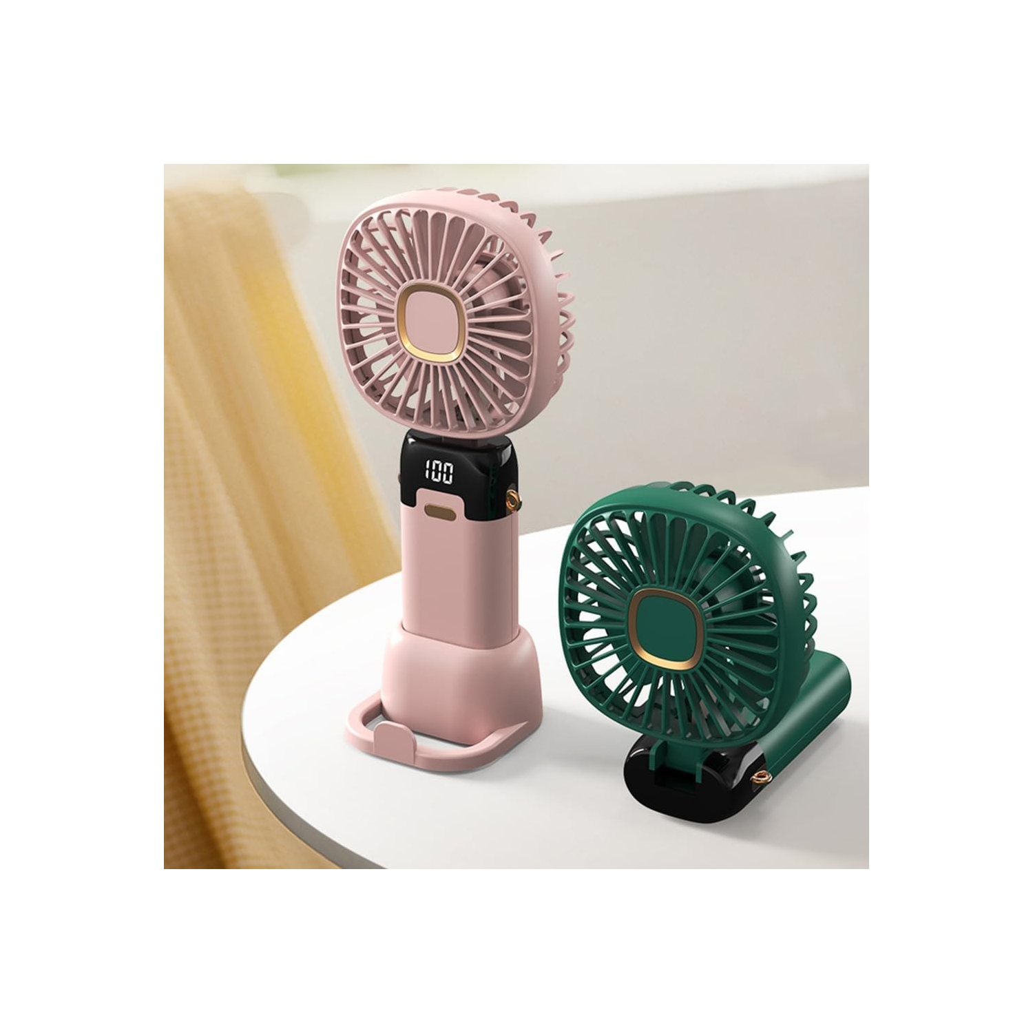 Multi-angle USB table fan with mobile phone holder - portable handheld/table fan with adjustable speed, LED display, 3-6 hours battery life, suitable