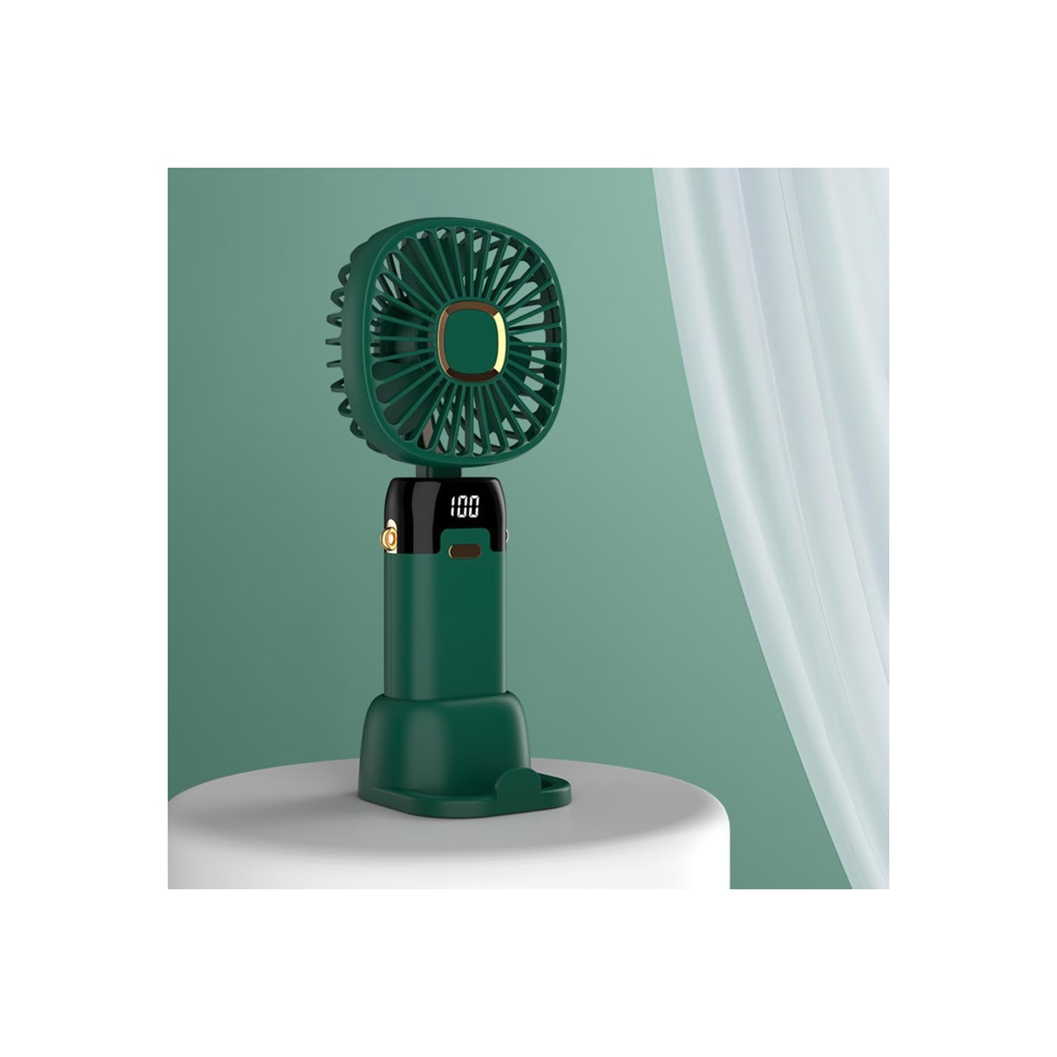 Multi-angle USB table fan with mobile phone holder - portable handheld/table fan with adjustable speed, LED display, 3-6 hours battery life, suitable