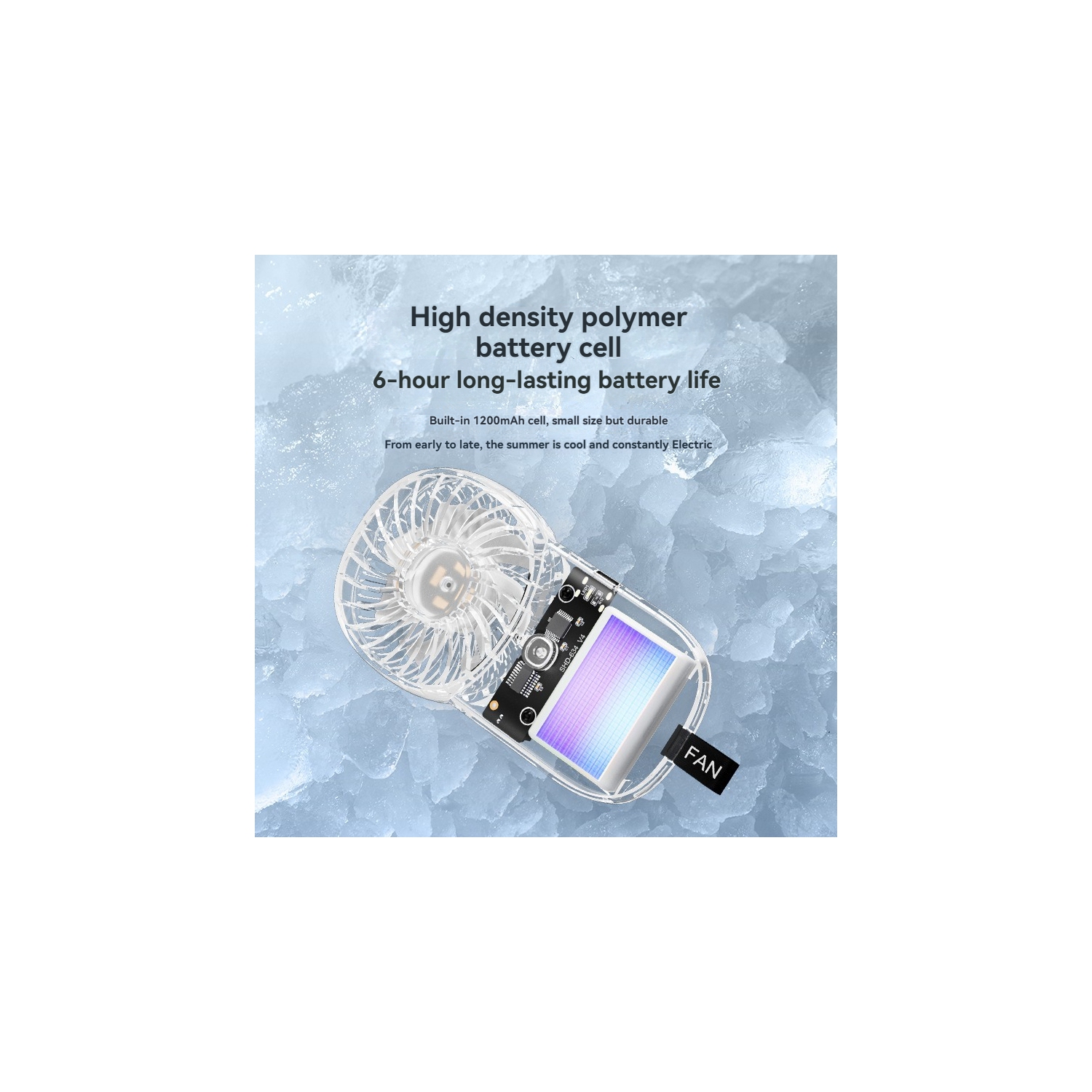1200mAH high speed handheld small fan transparent fashion handheld fan outdoor small portable USB electric fan
