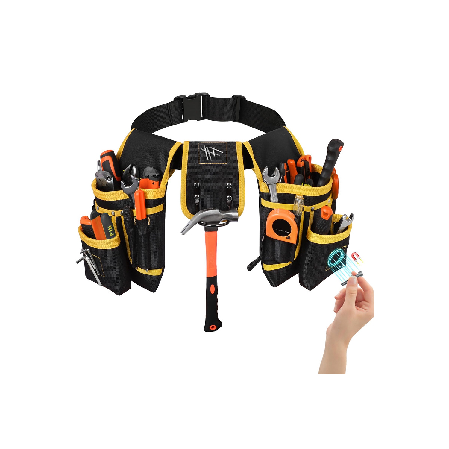 Tool Waist Bag, Tool Bag Belt - Magnetic Tool Bag Belt with 26 Pockets - Gardening Tool Bag