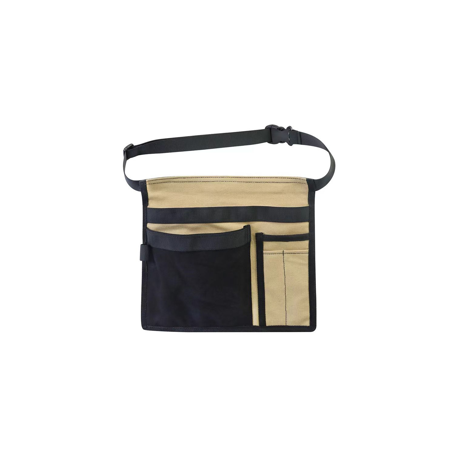 Multifunctional tool thickened multi-pocket canvas waist bag for garden pruning storage waist hanging hardware tool bag - black and khaki