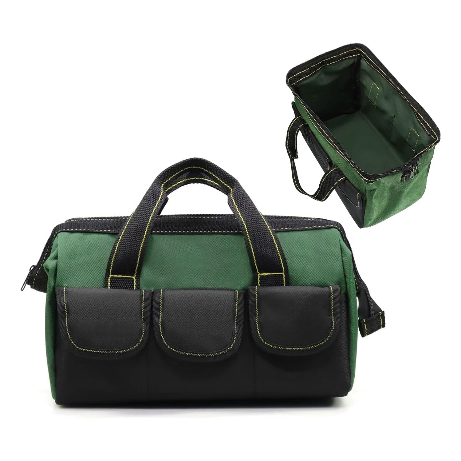 Universal Sturdy 13 Inch Wide Mouth Tool Bag, Professional Waterproof and Durable, Hardware Tool Bag Electrician Canvas - Green