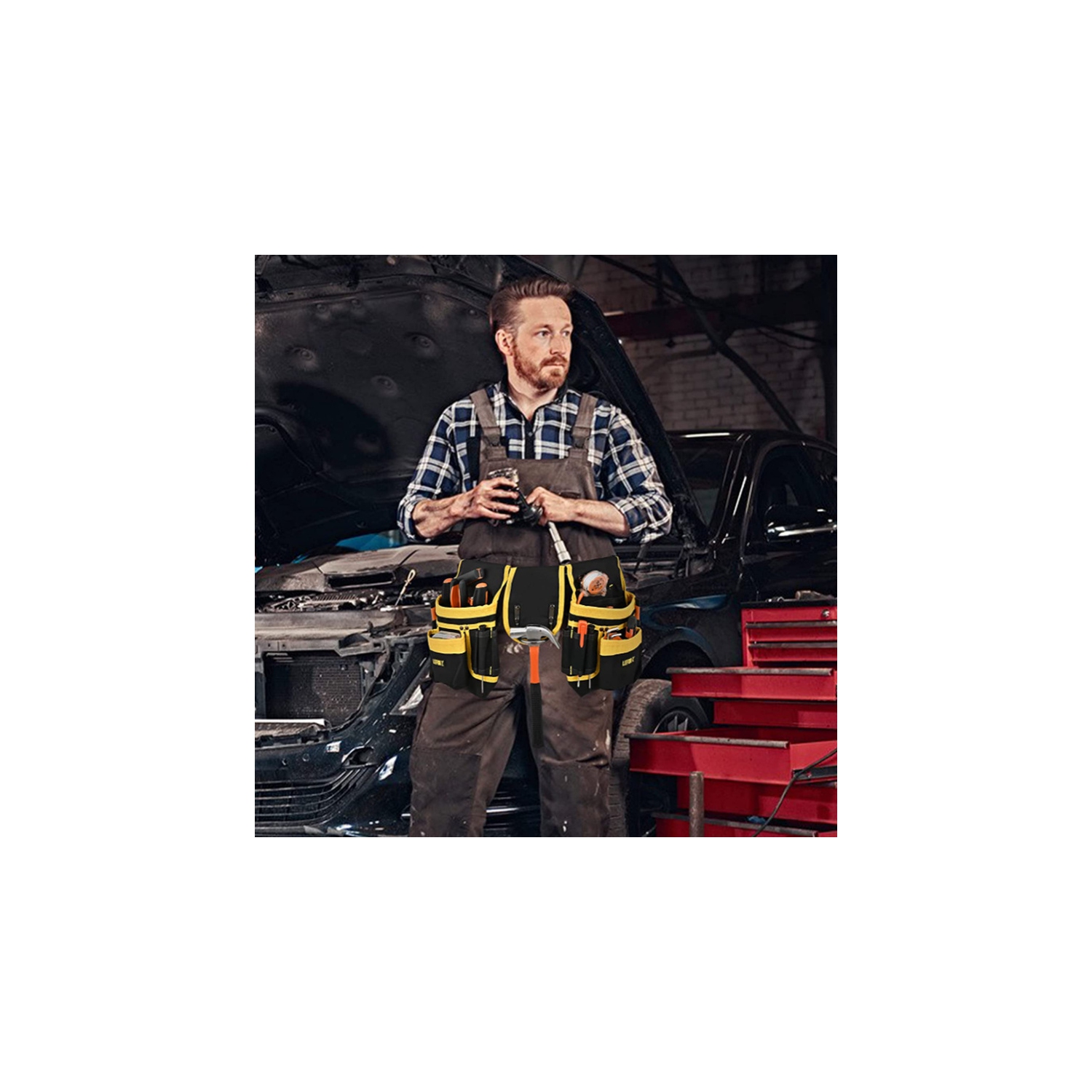 Tool Belt, Durable Work Apron, Multi-Purpose, Heavy Duty Tool Bag, Woodworking Tool Bag, Double Pocket - Yellow