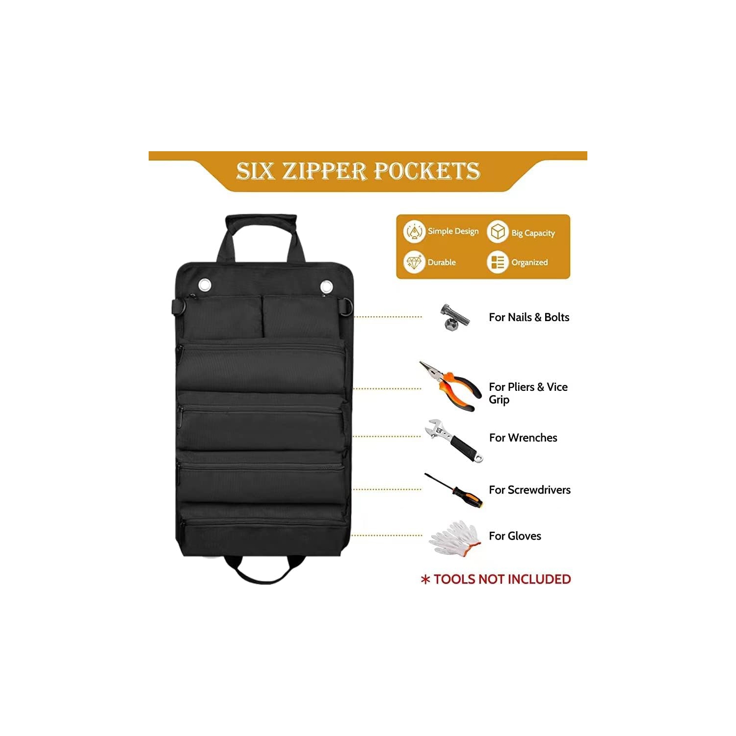 Tool Organizer - 6 Pack Tool Bag with Heavy Duty Tool Bag Organizer - with Screwdrivers, Electricians and Hobbyists