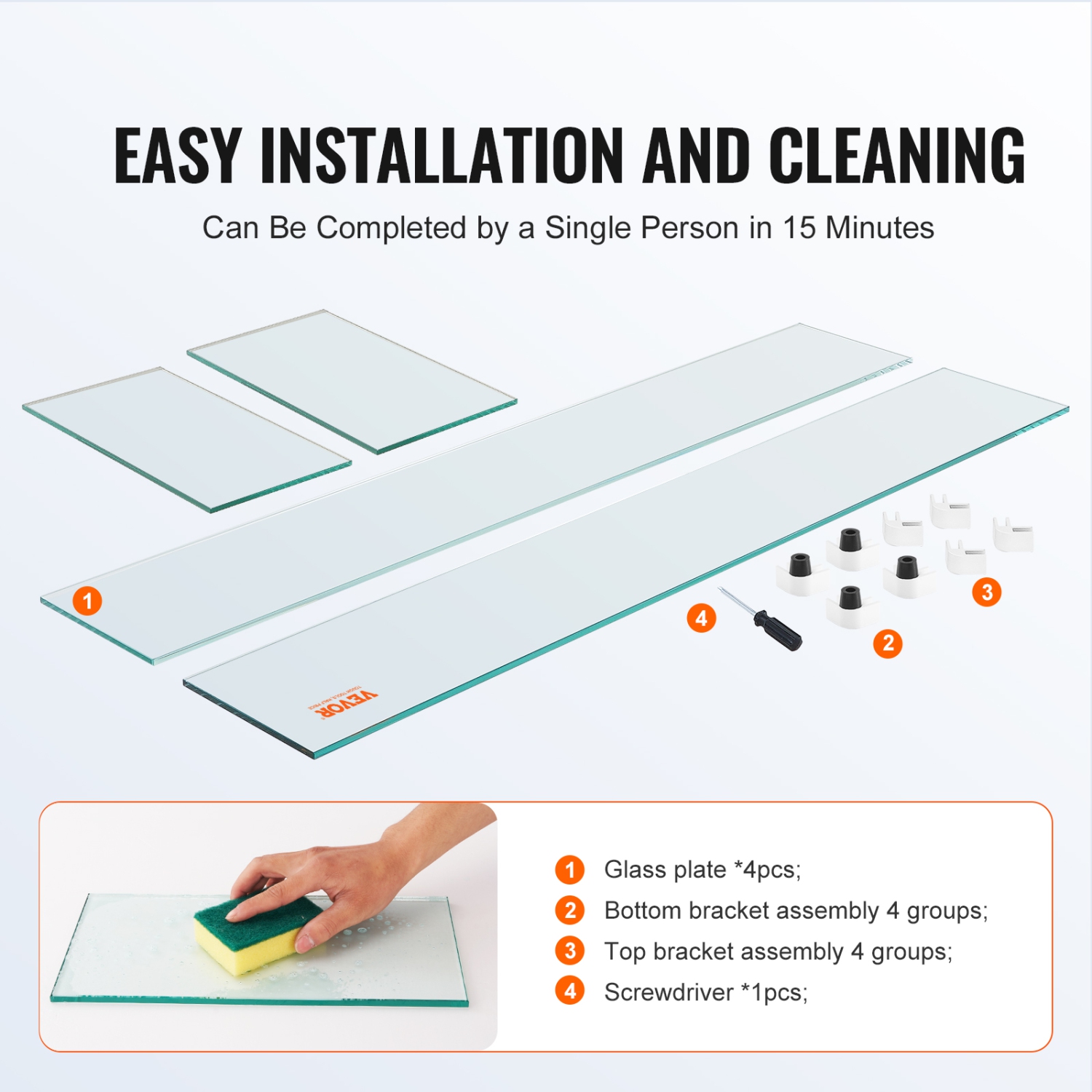 VEVOR 36x16x7.5 Inch Glass Wind Guard for Rectangular Fire Pit, 0.31 inch Thick and Sturdy Tempered Glass Panel with Hard Aluminum Corner Bracket &