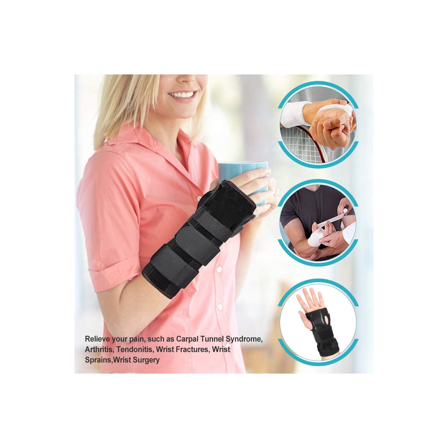 1PCS Carpal Tunnel Splint Brace,Adjustable Night Sleep Wrist Support Brace,Hand Support Wrist Splint for Tendinitis Arthritis Joint Pain Relief,Fits
