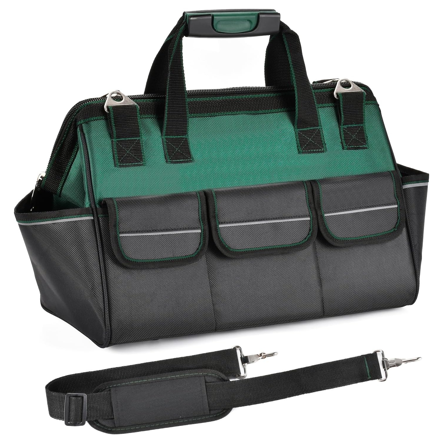 Universal Sturdy 18 Inch Wide Mouth Tool Bag, Professional Waterproof and Durable, Hardware Tool Bag Electrician Canvas - Green