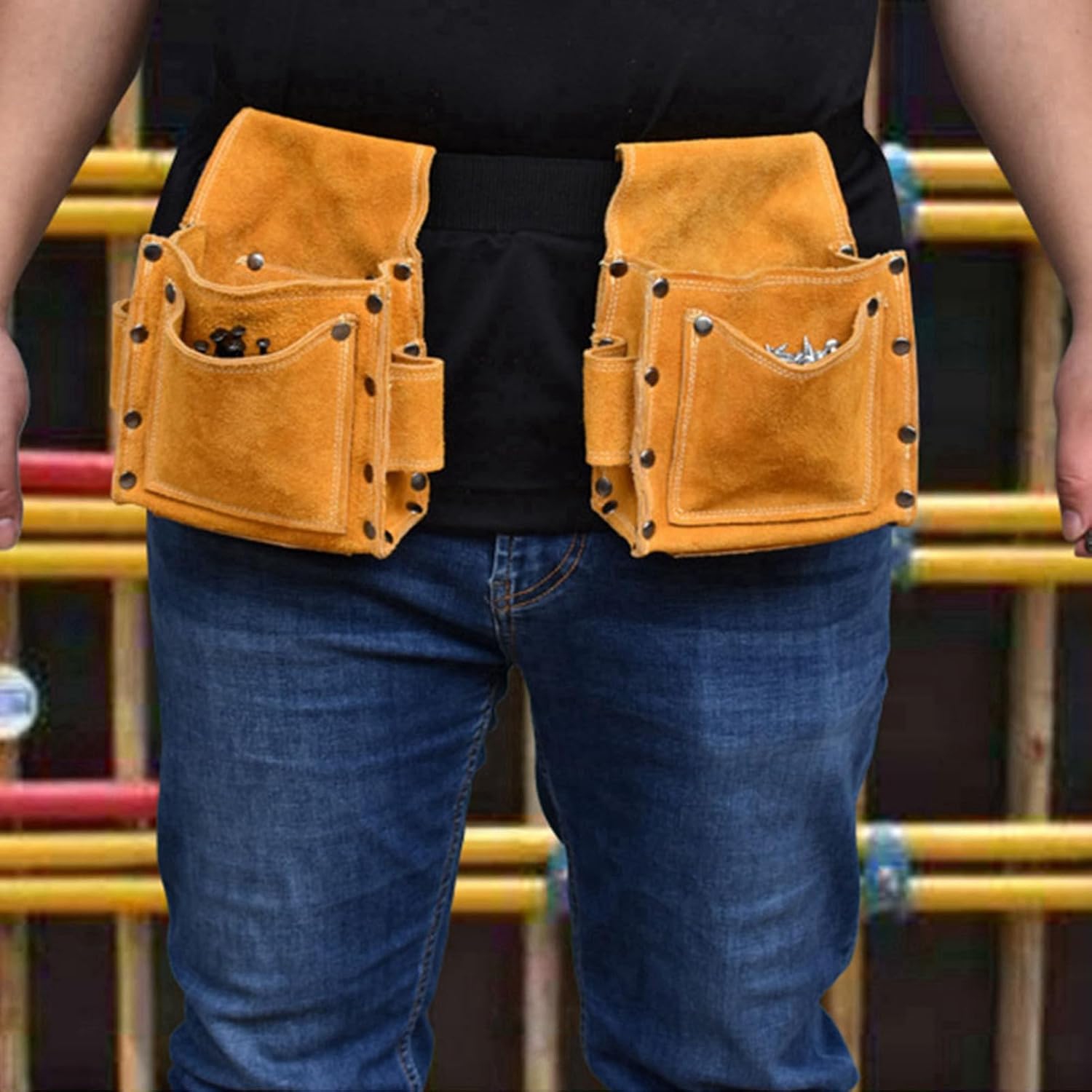 Tool waist bag Multifunctional wear-resistant thickened leather hardware tool storage tool bag Suitable for interior decoration - yellow