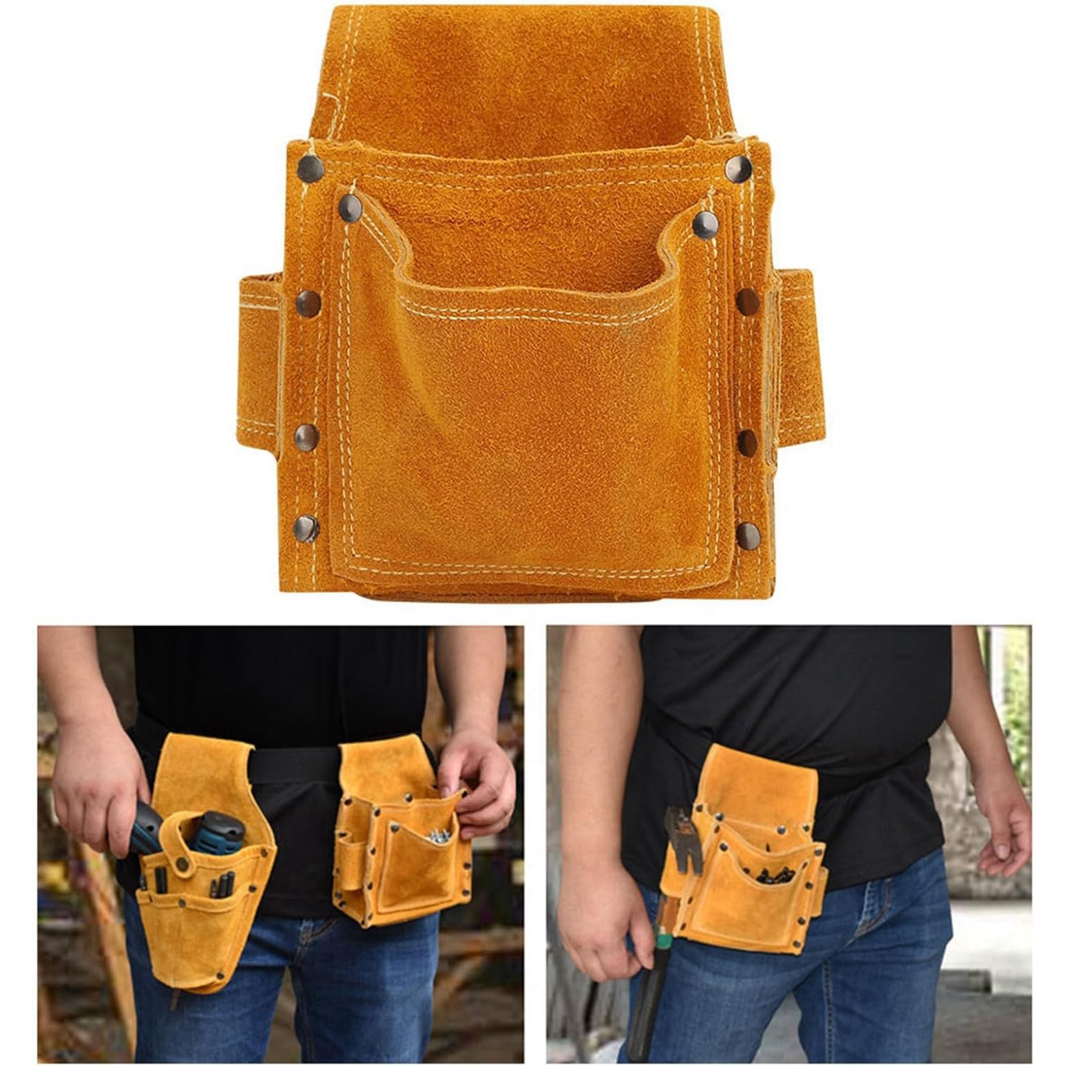 Tool waist bag Multifunctional wear-resistant thickened leather hardware tool storage tool bag Suitable for interior decoration - yellow