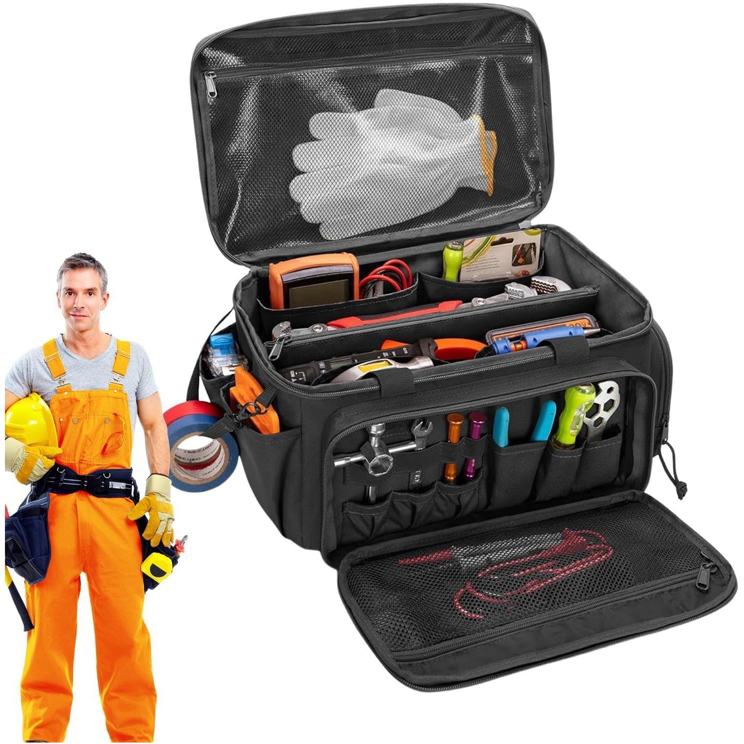 Tool Bag, Tool Organizer - Heavy Duty Utility Bag, Wide Mouth Tool Organizer, Large Home Work Bag with Handle