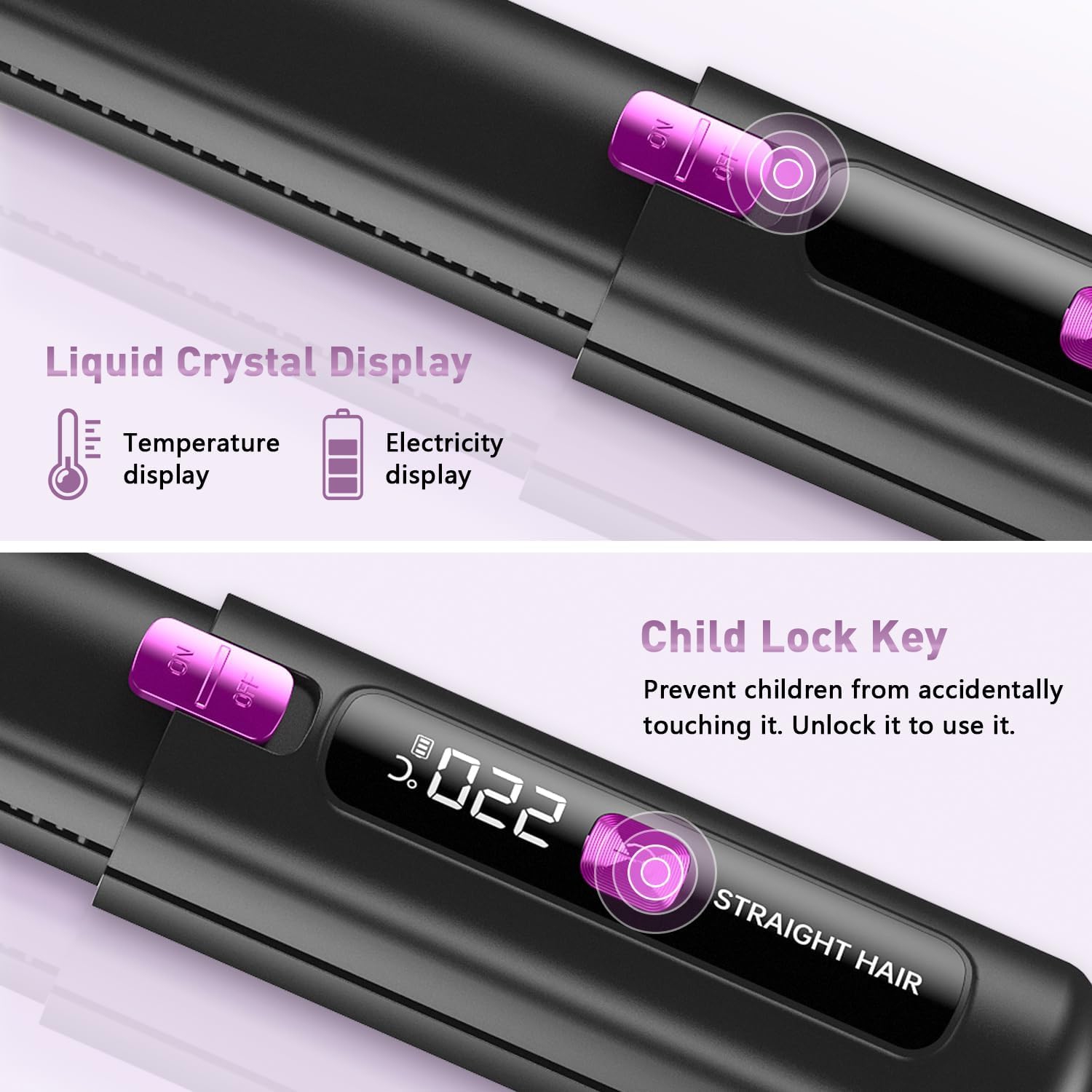 Mini Hair Straightener,Cordless Hair Straightener for Travel,Portable Travel Straightener and Curler,USB Rechargeable Mini Flat Iron,LCD Curling Iron