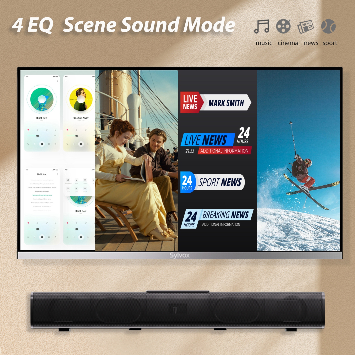 SYLVOX 12 Volt TV with Soundbar, 32" RV TV with DVD Player, 1080P Android Smart TV, AC/DC Powered Frameless TV for RV Camper Boat Coastal Home