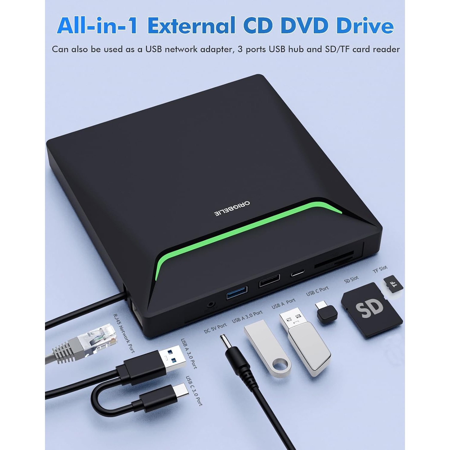Lecteur de CD DVD +/-RW externe USB 3,0 de type C, lecteur CD/DVD portatif Lecteur CD-ROM pour ordinateur portatif de bureau iMac MacBook Pro/Air