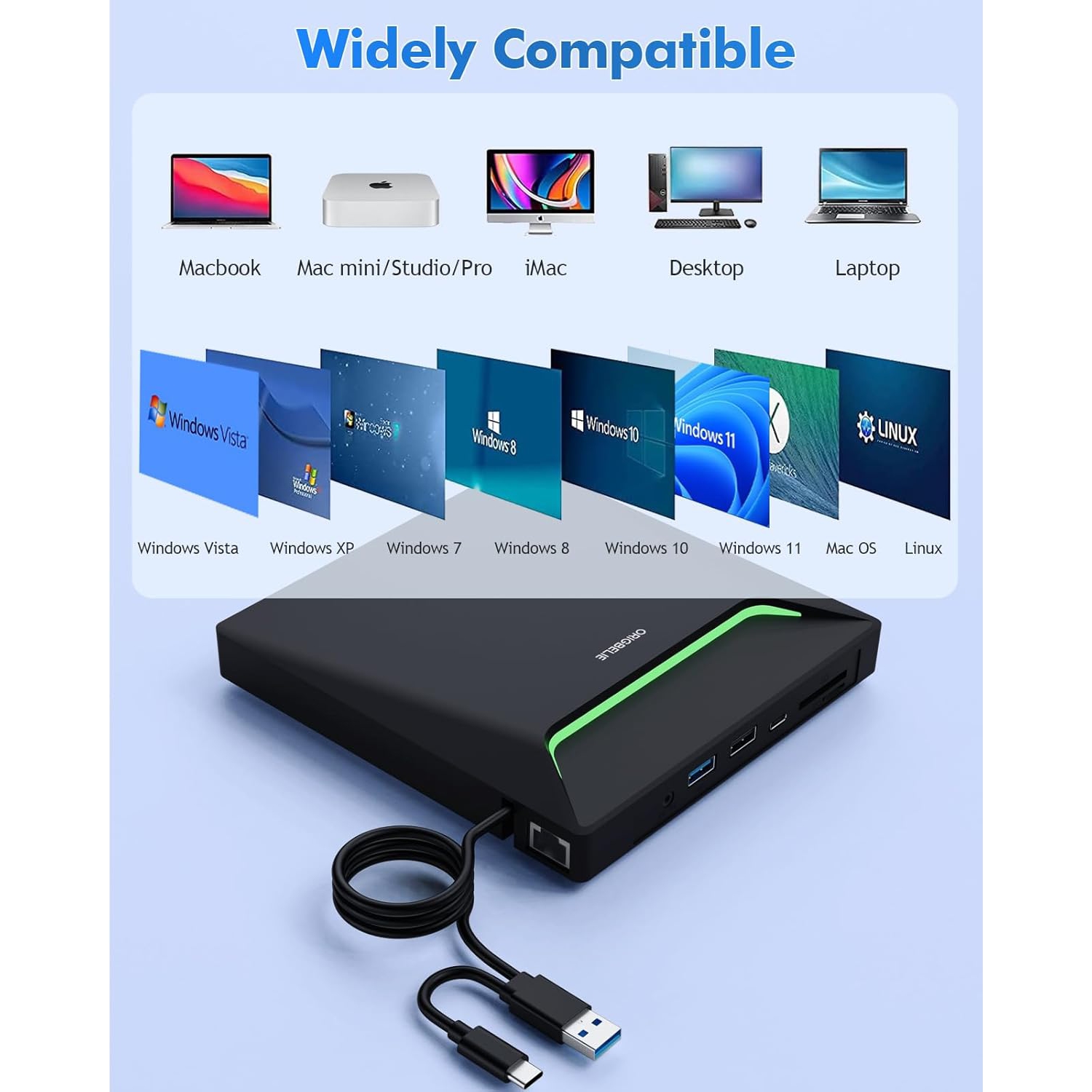 Lecteur de CD DVD +/-RW externe USB 3,0 de type C, lecteur CD/DVD portatif Lecteur CD-ROM pour ordinateur portatif de bureau iMac MacBook Pro/Air