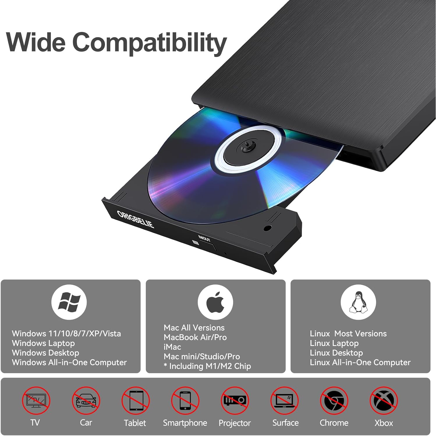 External CD DVD +/-RW Drive USB 3.0 Type C, Portable CD/DVD Player Burner Reader Drive for Laptop Desktop PC iMac MacBook Pro/Air Windows /XP Linux