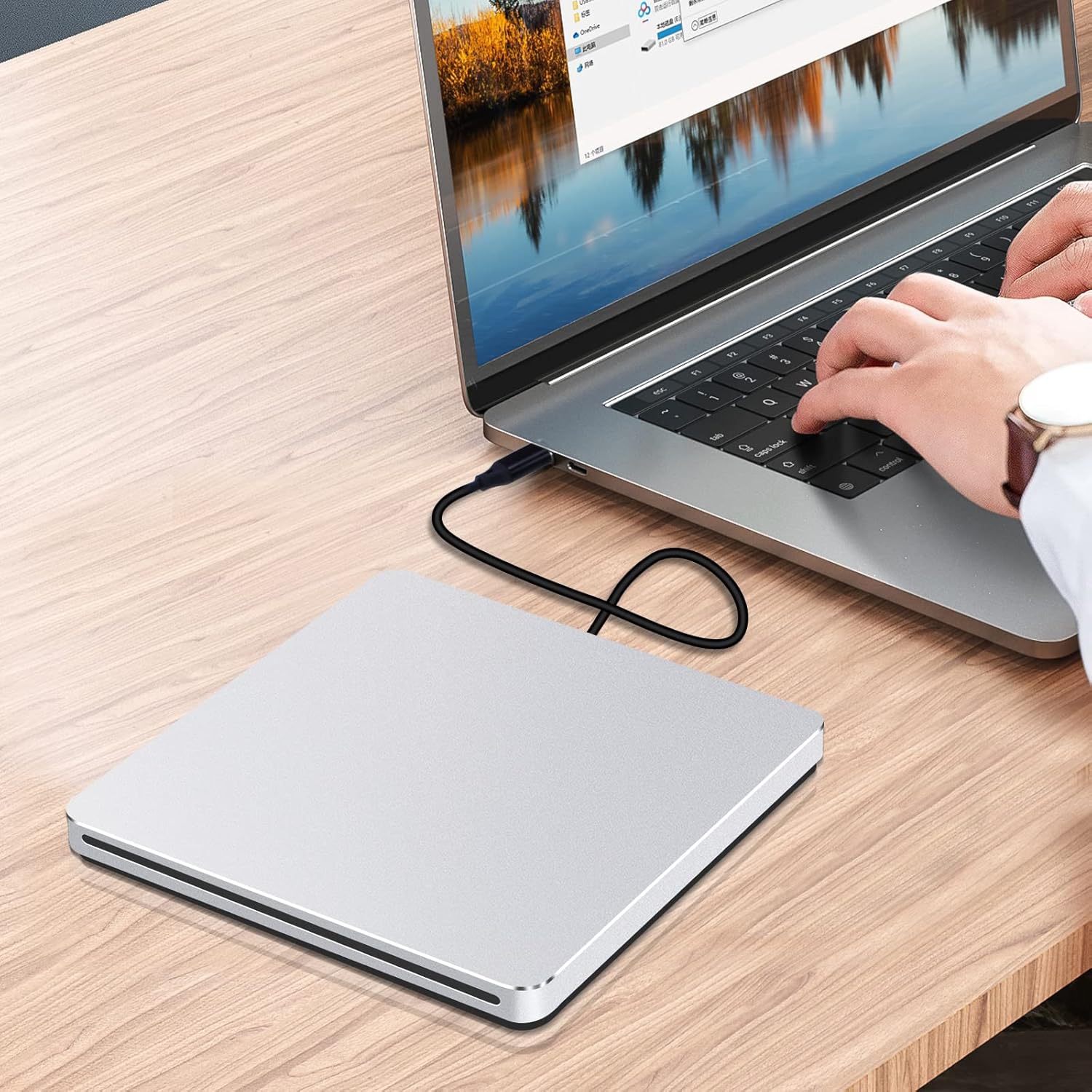 Lecteur DVD externe, graveur de CD USB-C Lecteur DVD portatif +/-RW, lecteur de CD DVD externe à fente pour ordinateur portable PC de bureau Mac