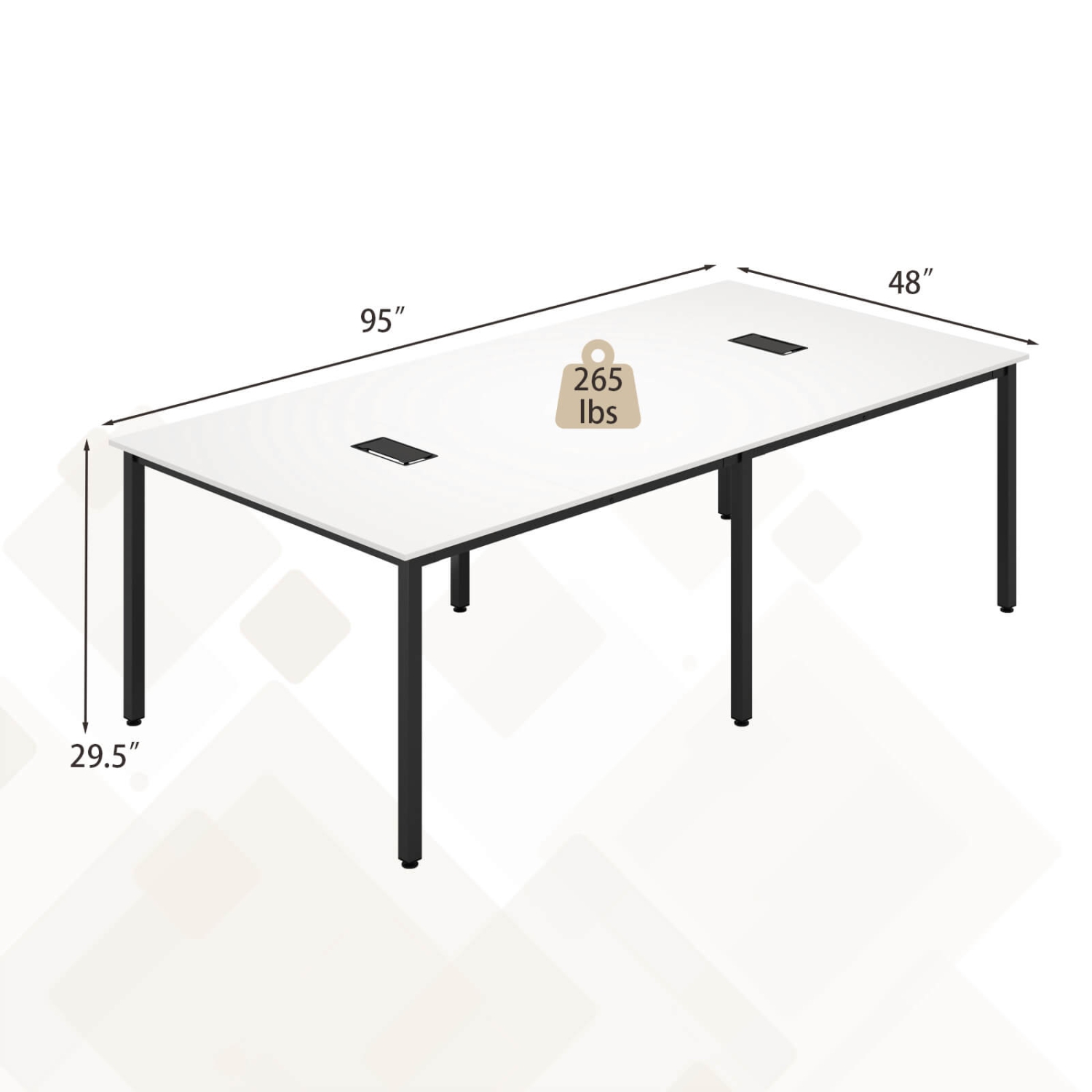 La grande table de réunion de 95 x 48&nbsp;po 1/2 de Costway peut accueillir jusqu'à 10&nbsp;personnes 2 passe-câbles pour bureau blanc/brun