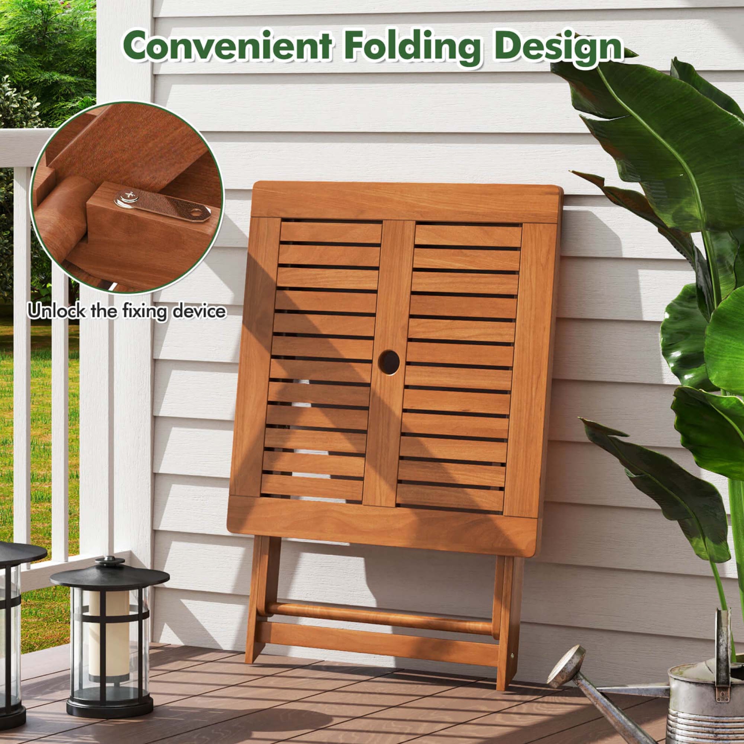 Costway 1/2 PCS 29.5" x 29.5" Patio Dining Table with Teak Painting 2" Umbrella Hole for Balcony