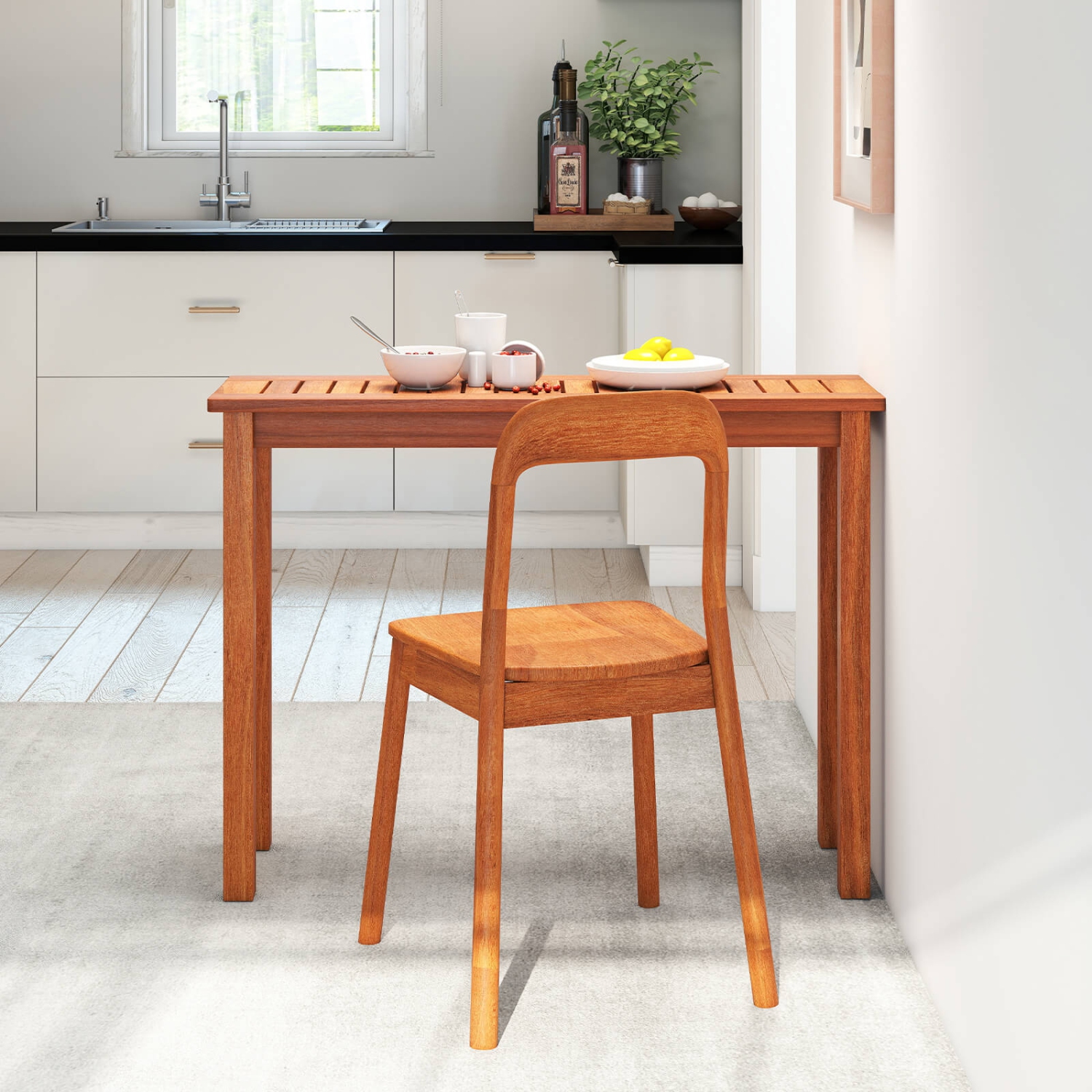 Costway 1/2 PCS Outdoor Indoor Dining Table with Slatted Tabletop Buffet Bar Storage Organizer