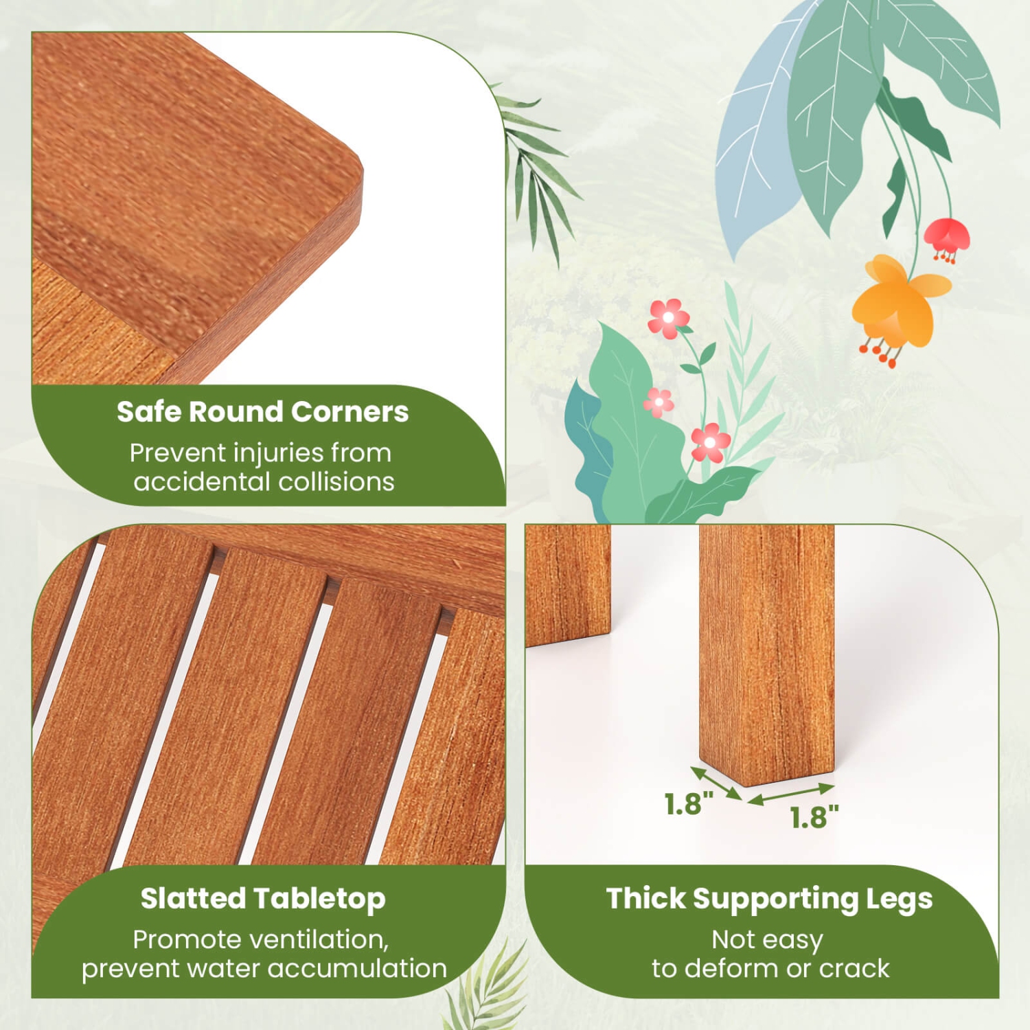 Costway 1/2 PCS Outdoor Indoor Dining Table with Slatted Tabletop Buffet Bar Storage Organizer