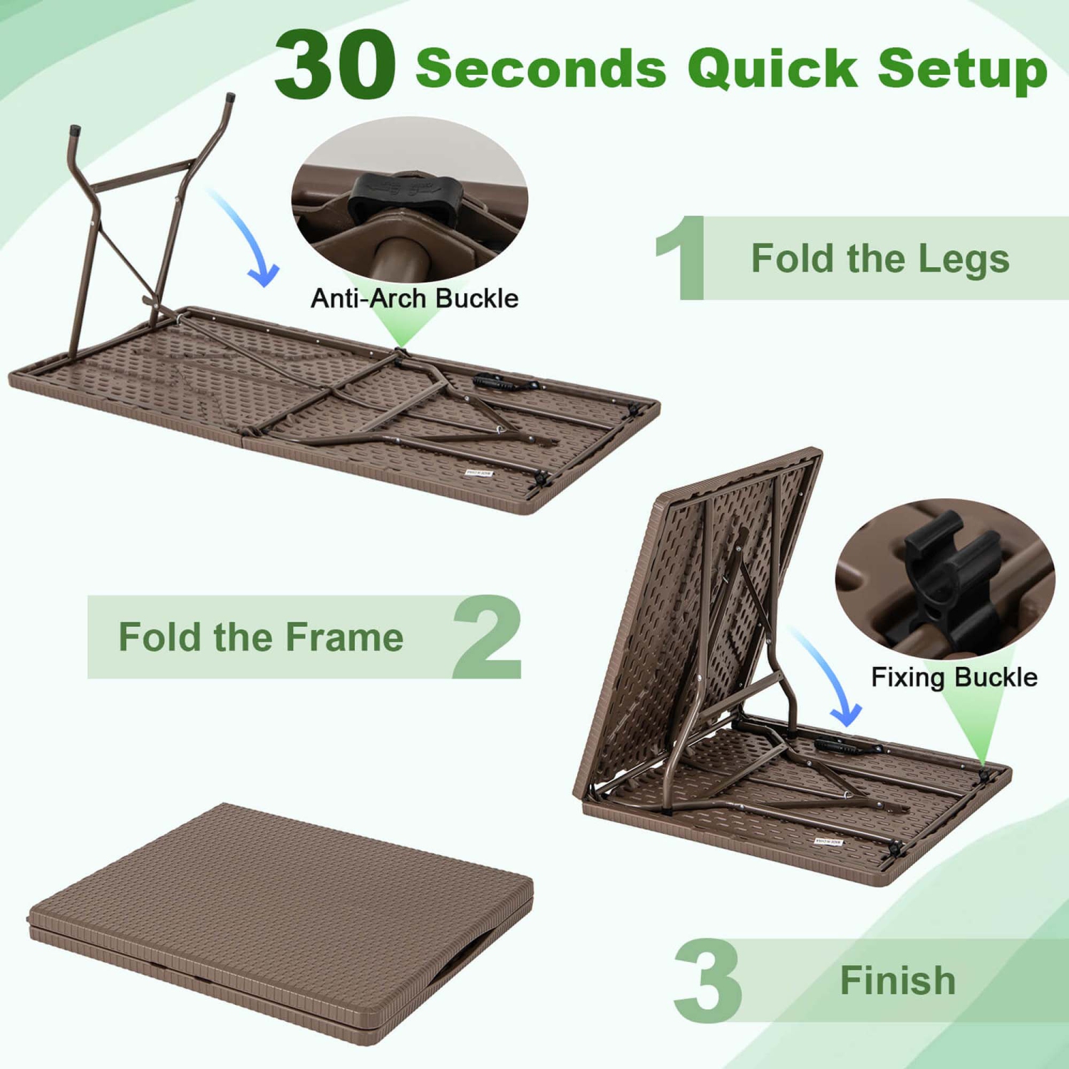 Table de pique-nique extérieure pliante 5&nbsp;pi de Costway avec table de table en PEHD de rotin brun/noir