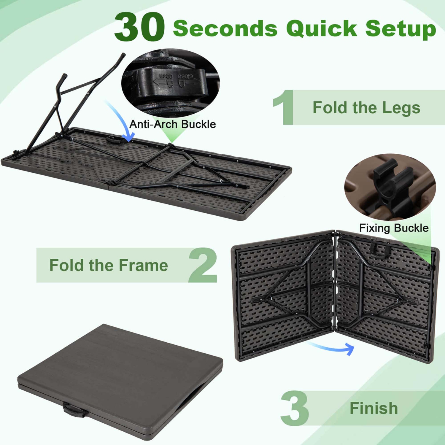 Costway 5 ft Folding Picnic Table Outdoor Dining Table with Rattan Grain HDPE Tabletop Brown/Black