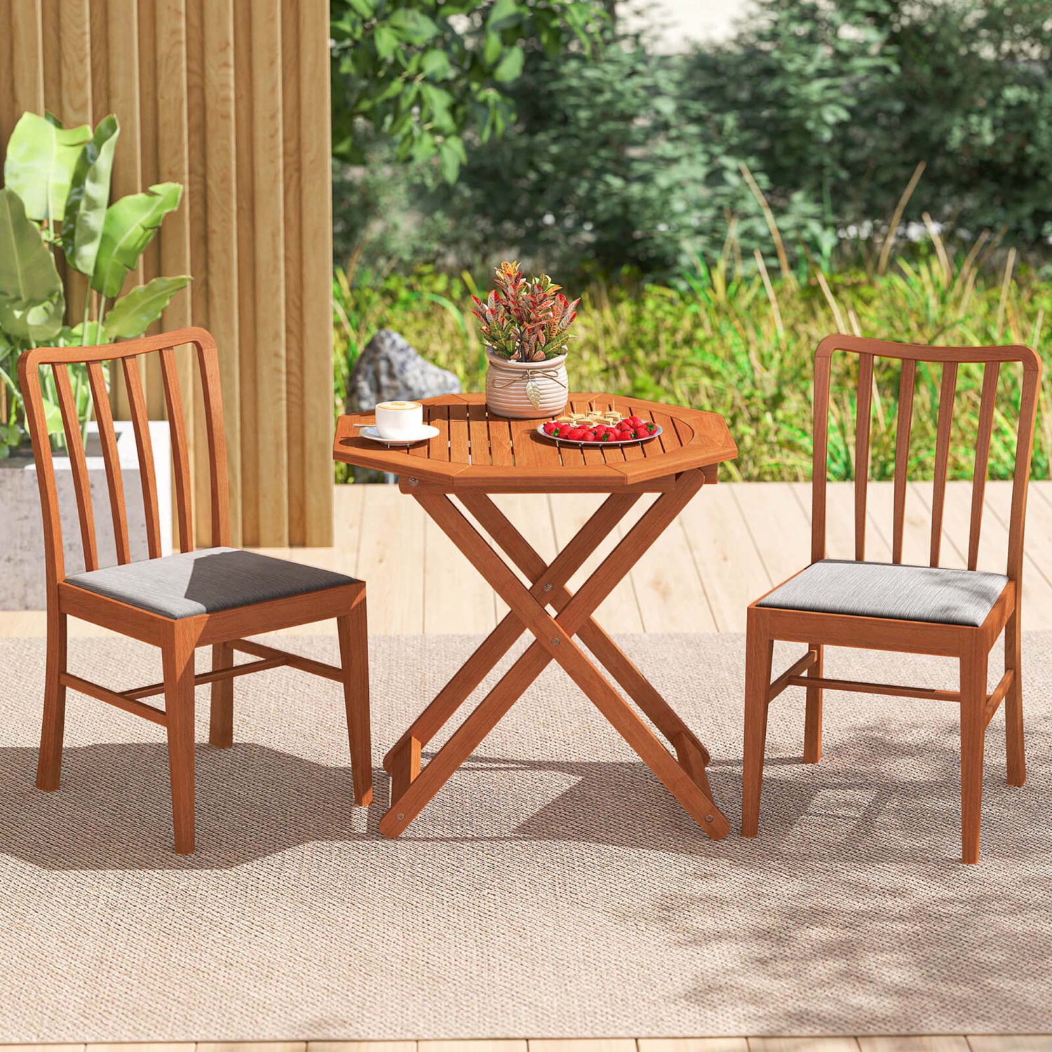 Costway 1/2 PCS Outdoor Patio Folding Wood Dining Table for 4 with 2" Umbrella Hole for Garden