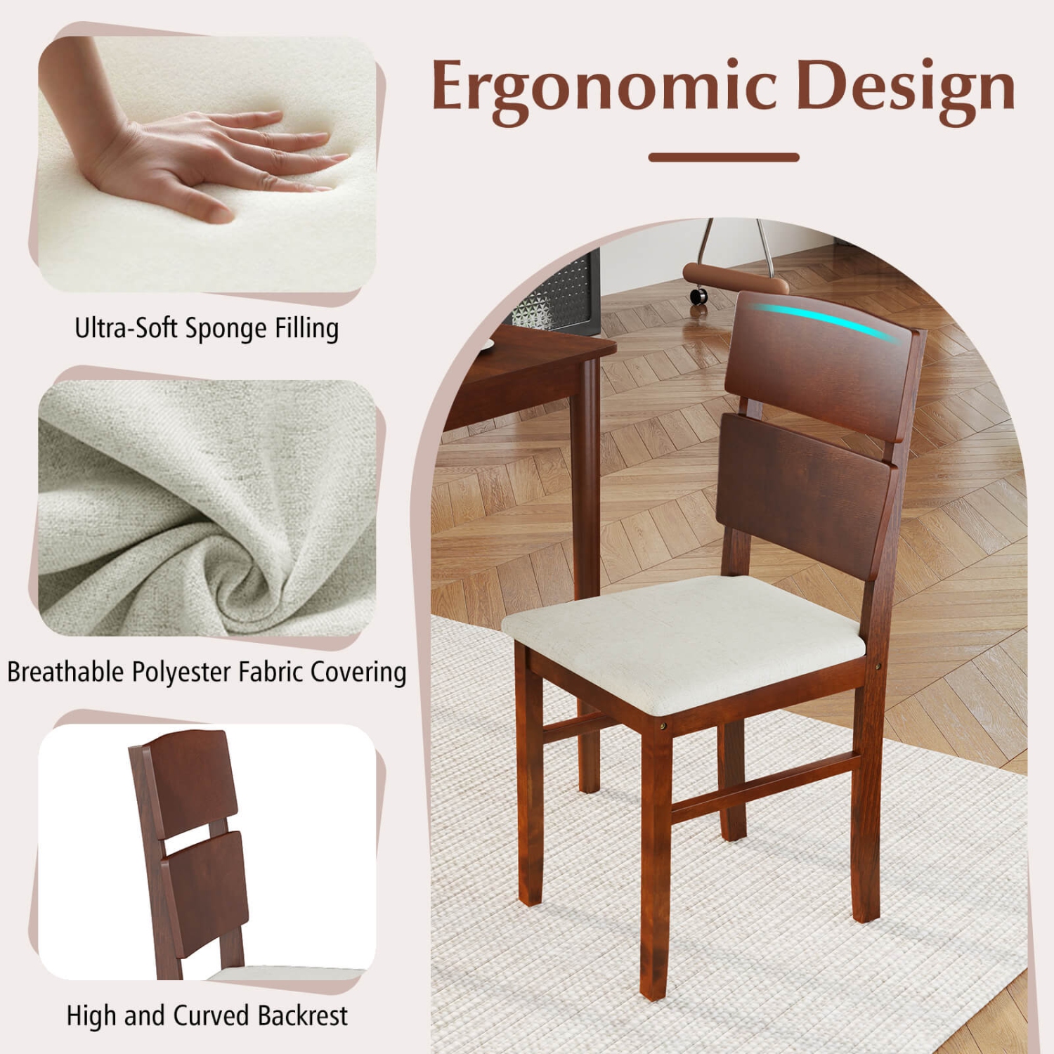 Costway 5 PCS Dining Table Set for 4 Farmhouse Wooden Table & 4 Upholstered Chairs