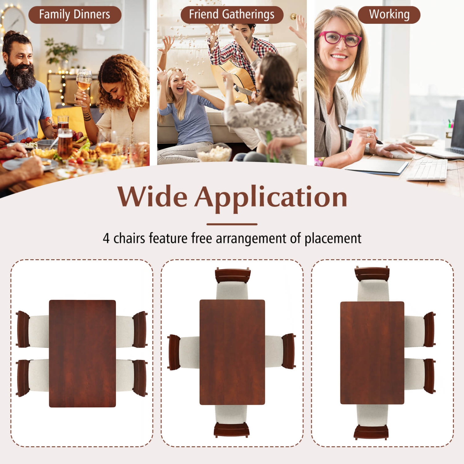 Costway 5 PCS Dining Table Set for 4 Farmhouse Wooden Table & 4 Upholstered Chairs