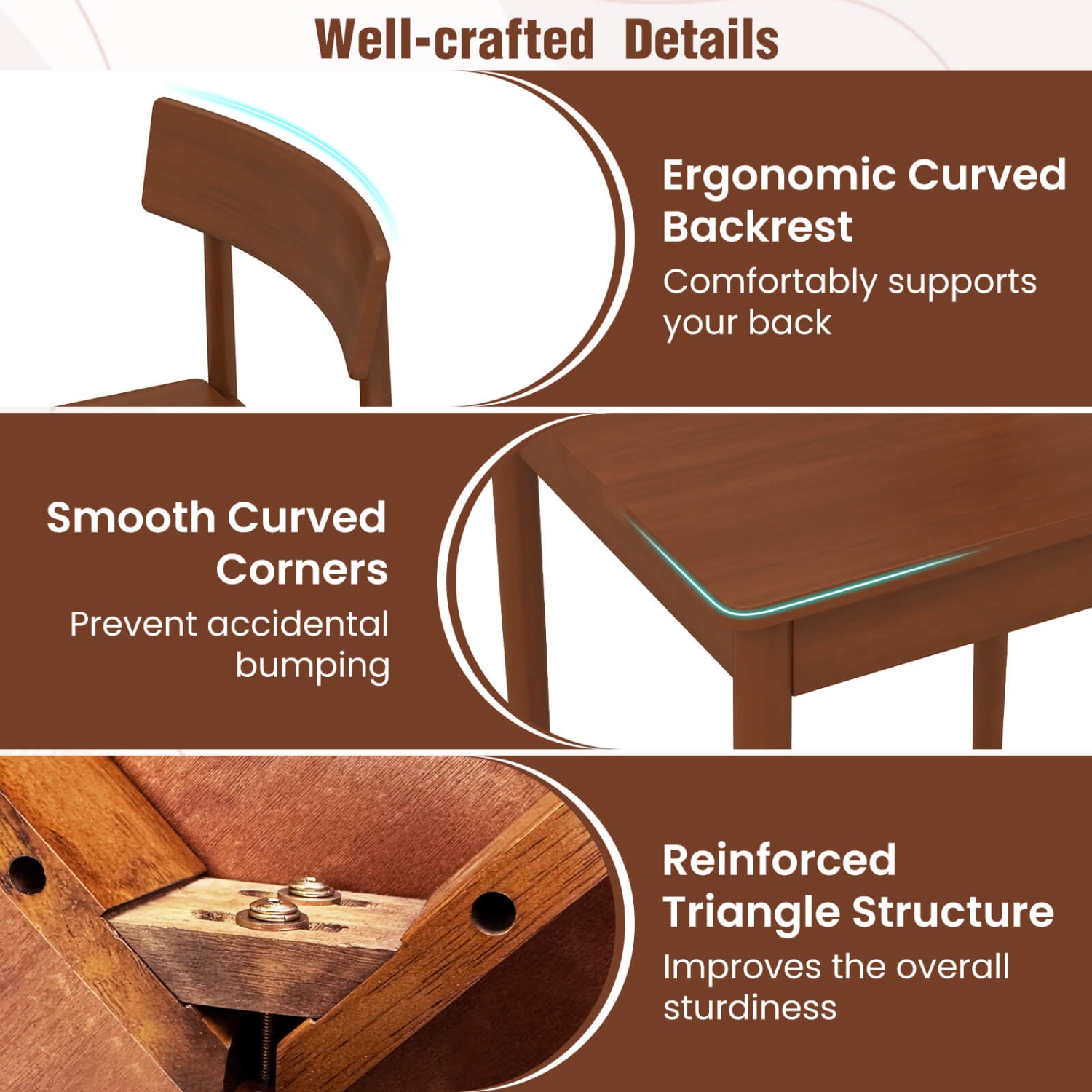 Ensemble table de salle à manger rectangulaire 5 PCS de Costway et 4 chaises avec cadre en bois de caoutchouc
