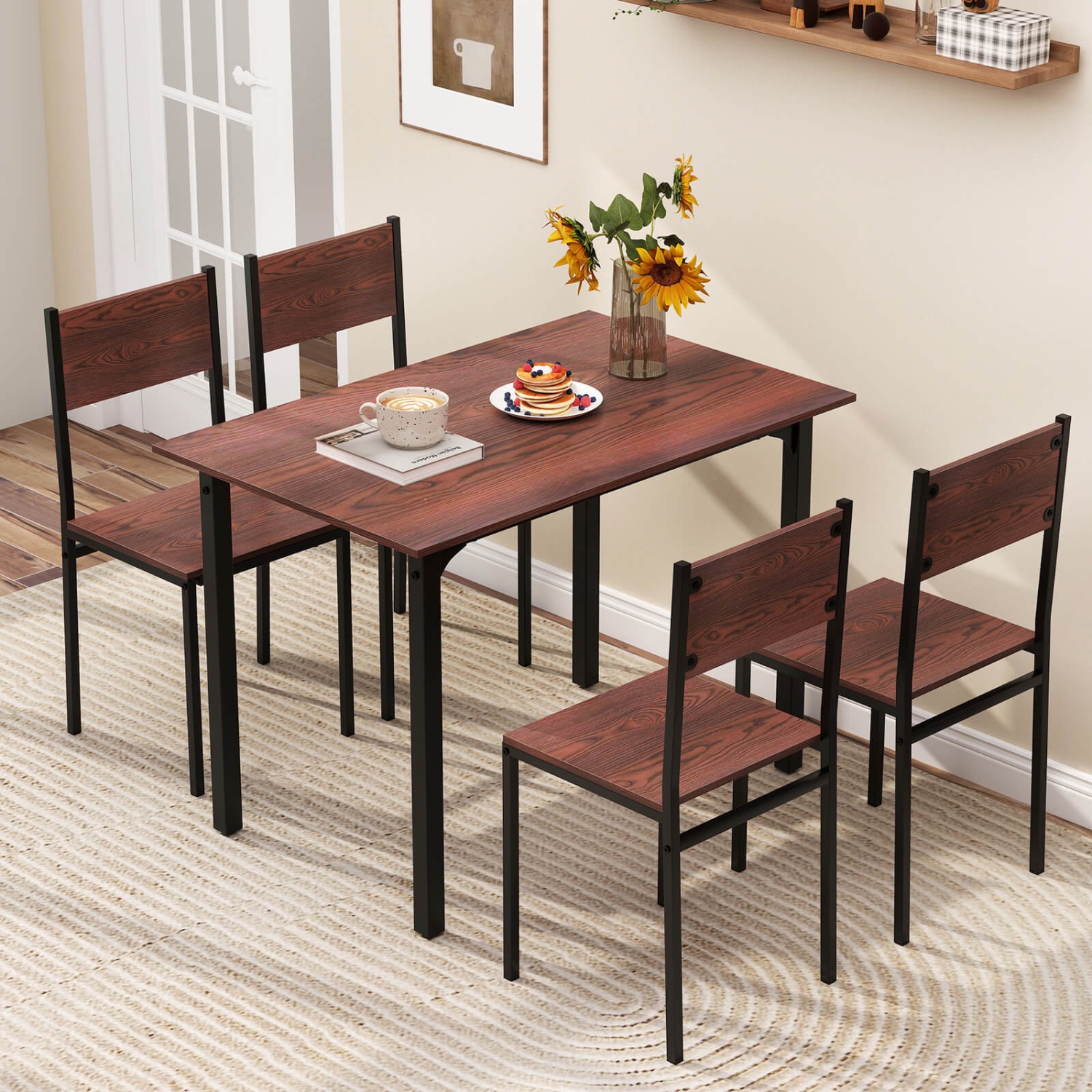 Costway 5 PCS Dining Table Set Industrial Style Kitchen Table & Chairs for 4 Gray Gray/Brown