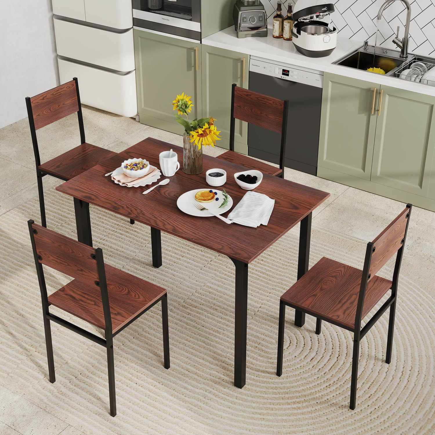 Costway 5 PCS Dining Table Set Industrial Style Kitchen Table & Chairs for 4 Gray Gray/Brown
