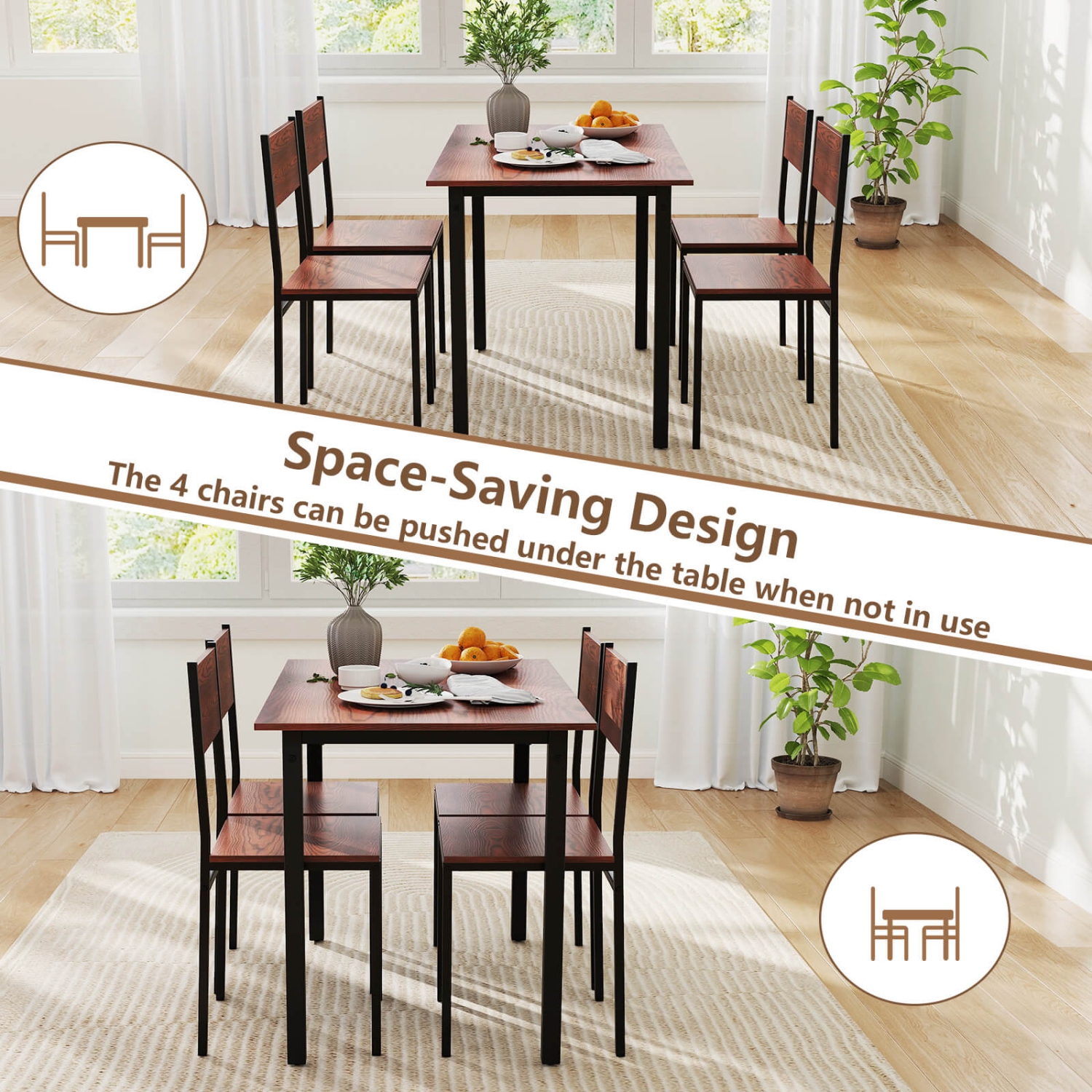 Costway 5 PCS Dining Table Set Industrial Style Kitchen Table & Chairs for 4 Gray Gray/Brown