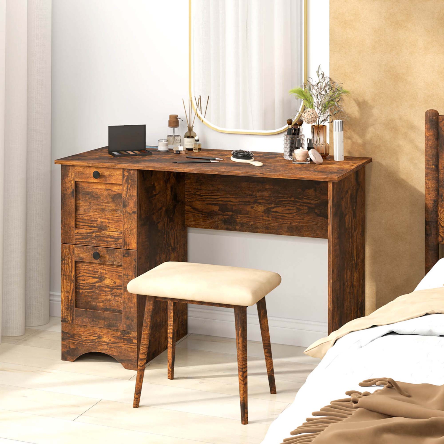 Bureau d'ordinateur Vintage de Costway, bureau à domicile, bureau à domicile, poste de travail spacieux avec 3 tiroirs