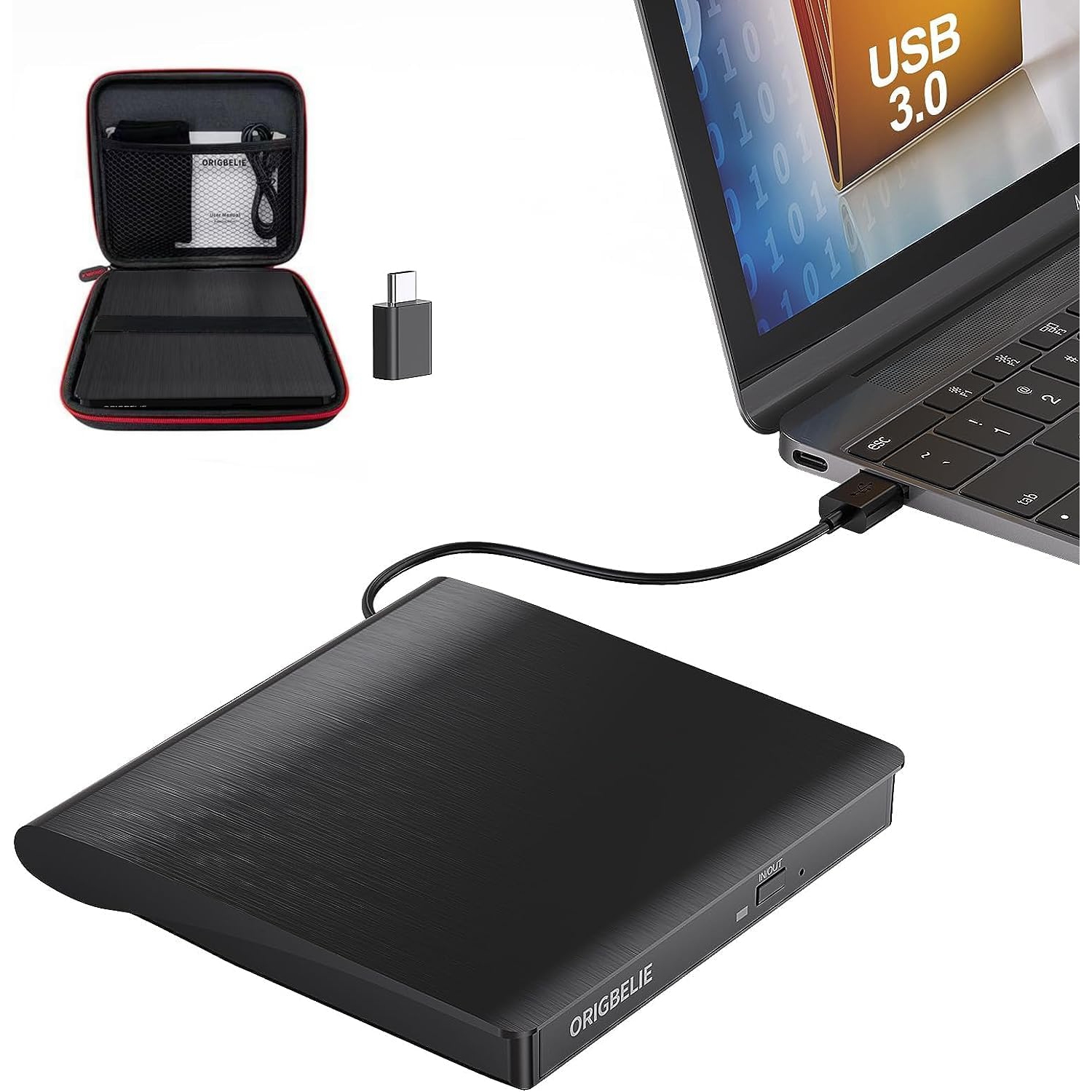 External CD DVD +/-RW Drive USB 3.0 Type C, Portable CD/DVD Player CD ROM Disk Drive for Laptop Desktop PC iMac MacBook Pro/Air Windows /XP Linux Mac OS