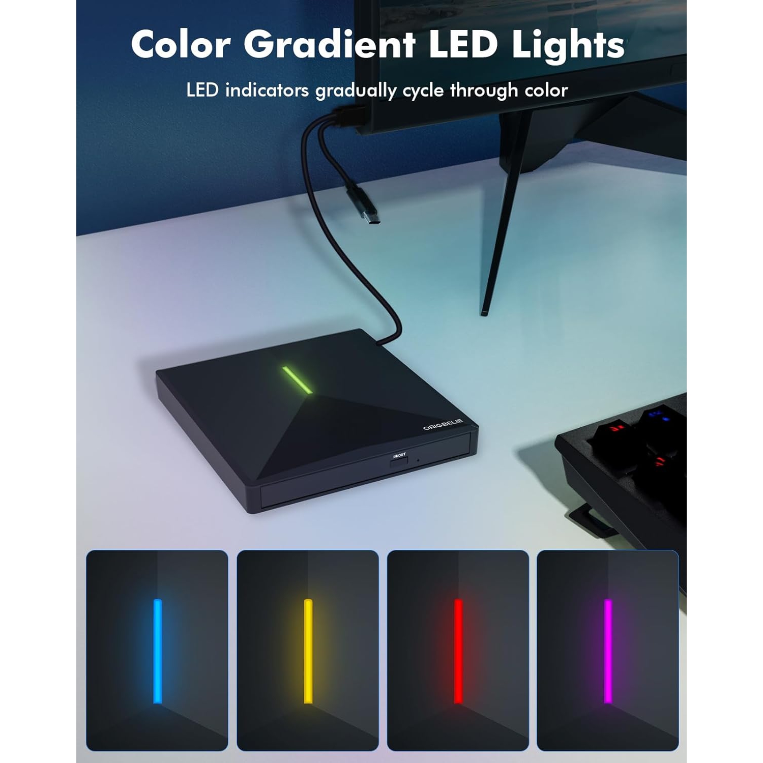 Lecteur de CD DVD +/-RW externe USB 3,0 de type C, lecteur CD/DVD portatif Lecteur CD-ROM pour ordinateur portatif de bureau iMac MacBook Pro/Air