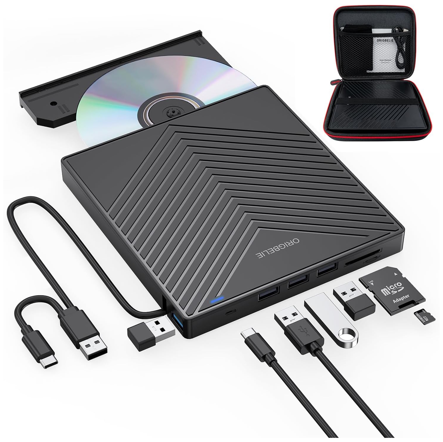 External CD DVD +/-RW Drive USB 3.0 Type C, Portable CD/DVD Player CD ROM Disk Drive for Laptop Desktop PC iMac MacBook Pro/Air Windows /XP Linux Mac OS