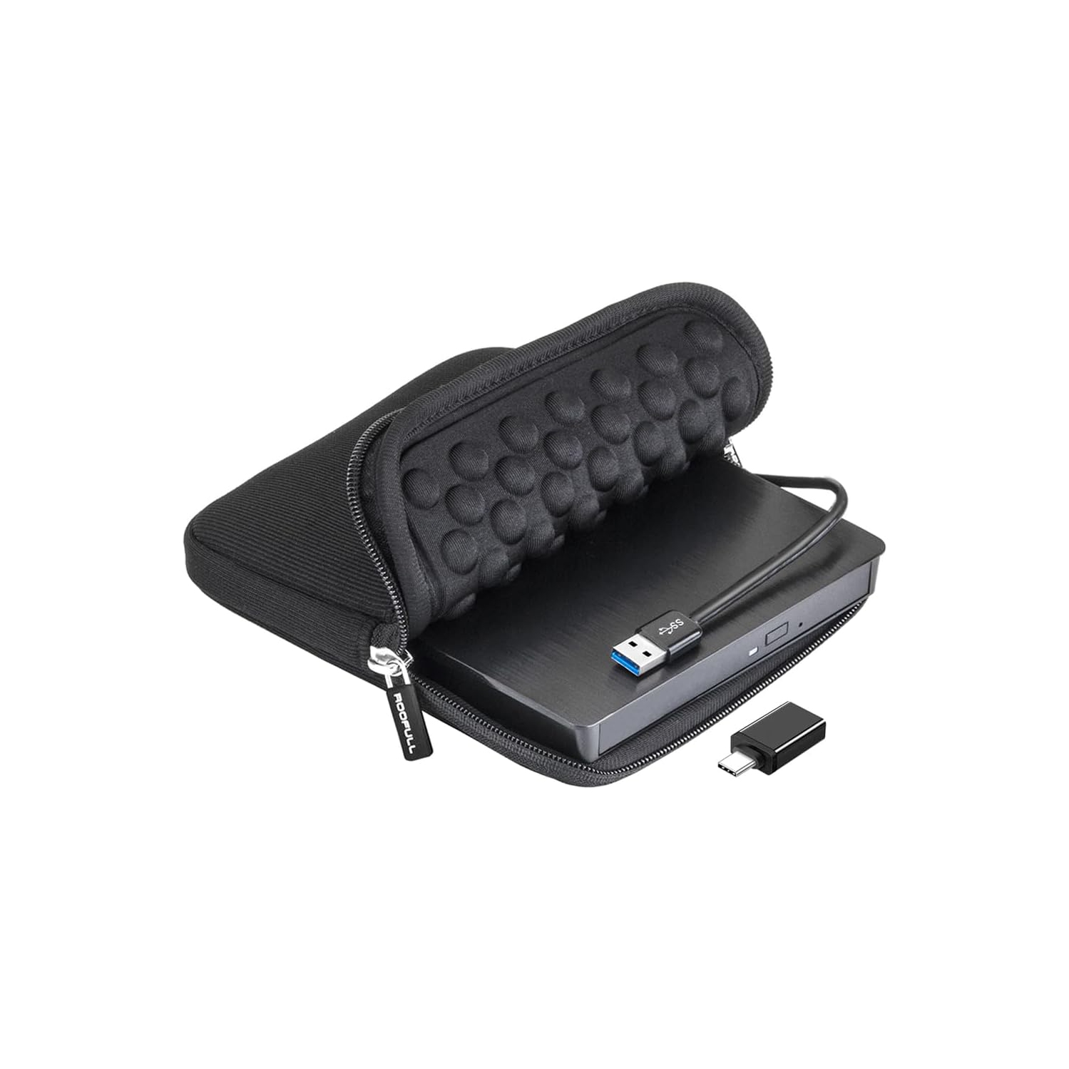 Lecteur de CD DVD +/-RW externe avec étui de transport, CD-ROM portatif USB 3,0 DVD pour ordinateur portatif PC Windows 11/10/8/7, Mac MacBook