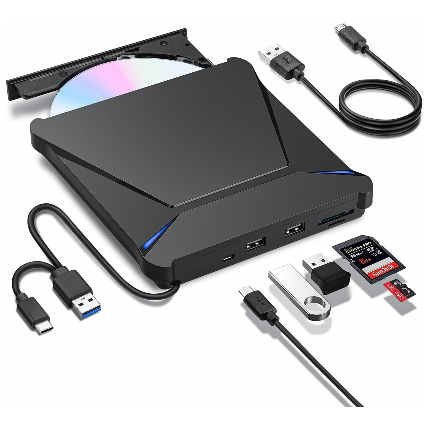 Haiway External DVD Drive, USB 3.0 Type-C CD Burner Portable CD DVD +/-RW Optical Drive DVD Player Writer Reader for Laptop Desktop MacBook PC Windows Linux Mac OS