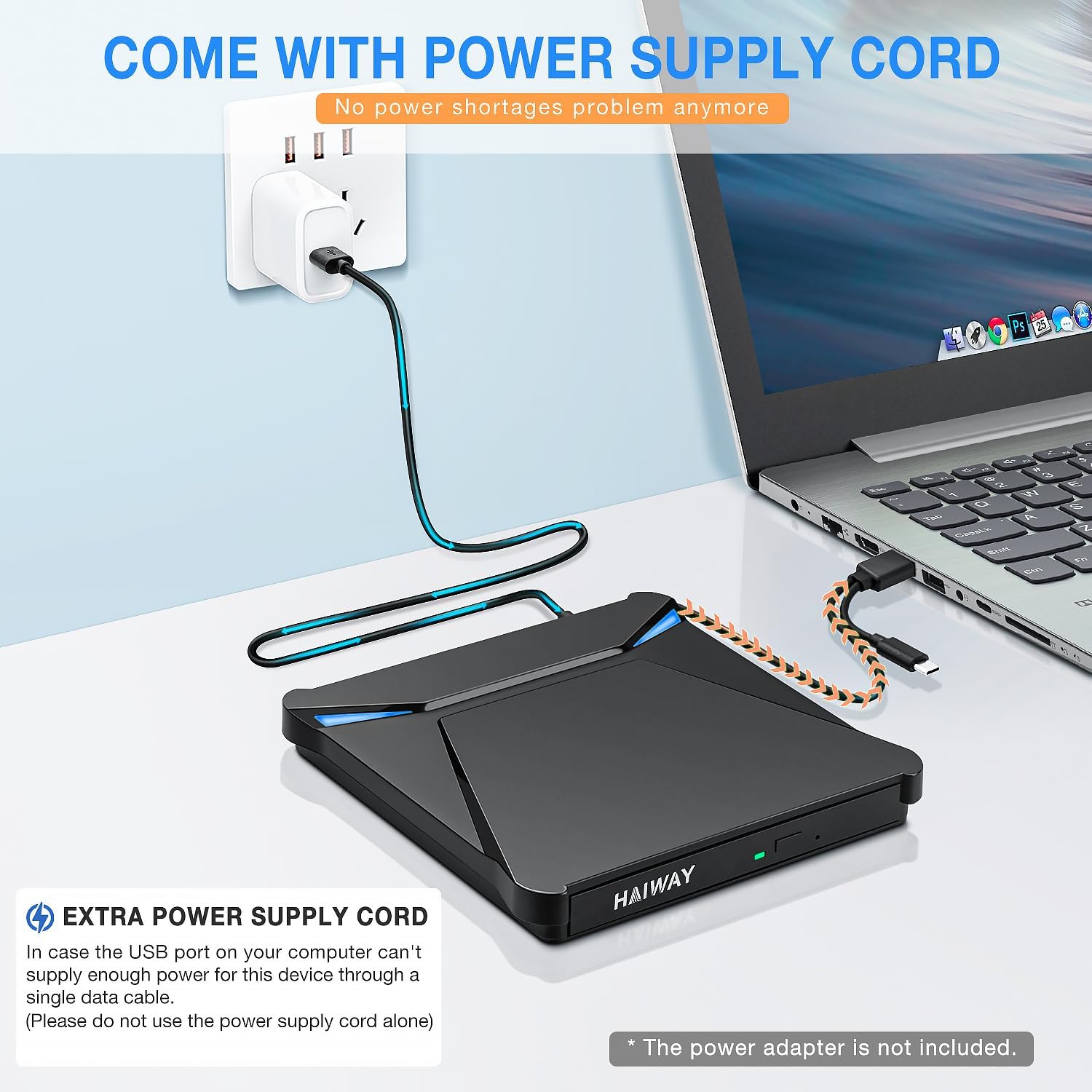Haiway External DVD Drive, USB 3.0 Type-C CD Burner Portable CD DVD +/-RW Optical Drive DVD Player Writer Reader for Laptop Desktop MacBook PC