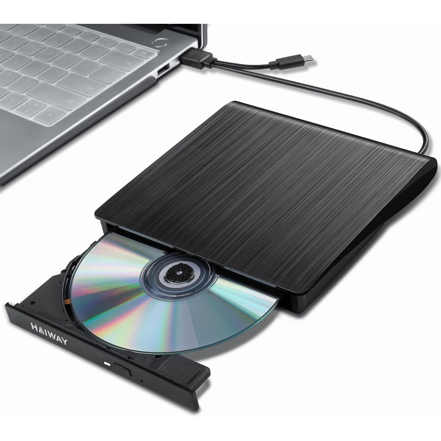 External DVD Drive, USB 3.0 Type-C CD Burner Portable CD DVD +/-RW Optical Drive CD/DVD Player Writer Reader for Laptop Desktop MacBook PC Windows Linux Mac OS (Black)