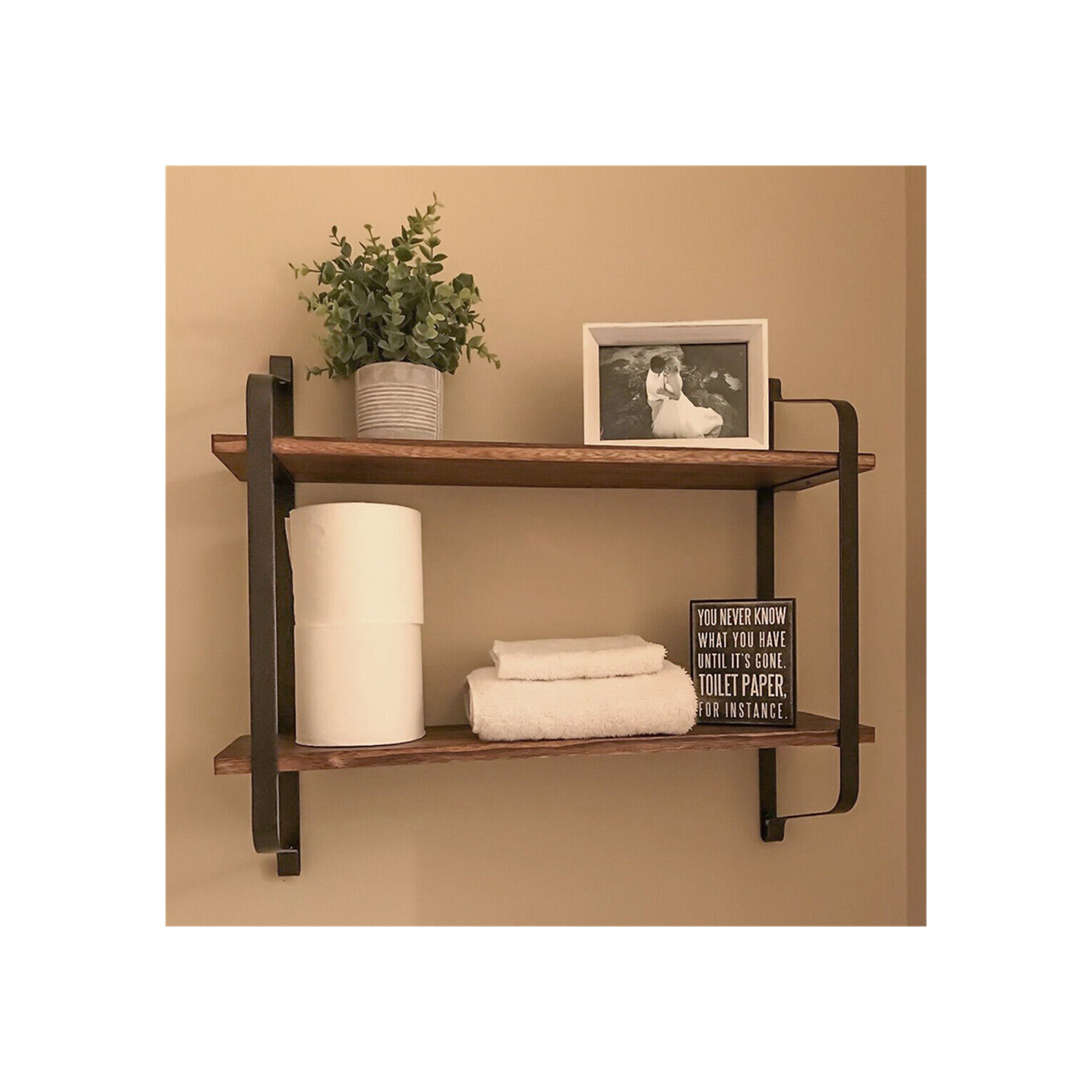 Étagères murales flottantes UNHO, tablettes rustiques à 2 niveaux en bois pour la chambre à coucher, la salle de bain, le salon, la cuisine