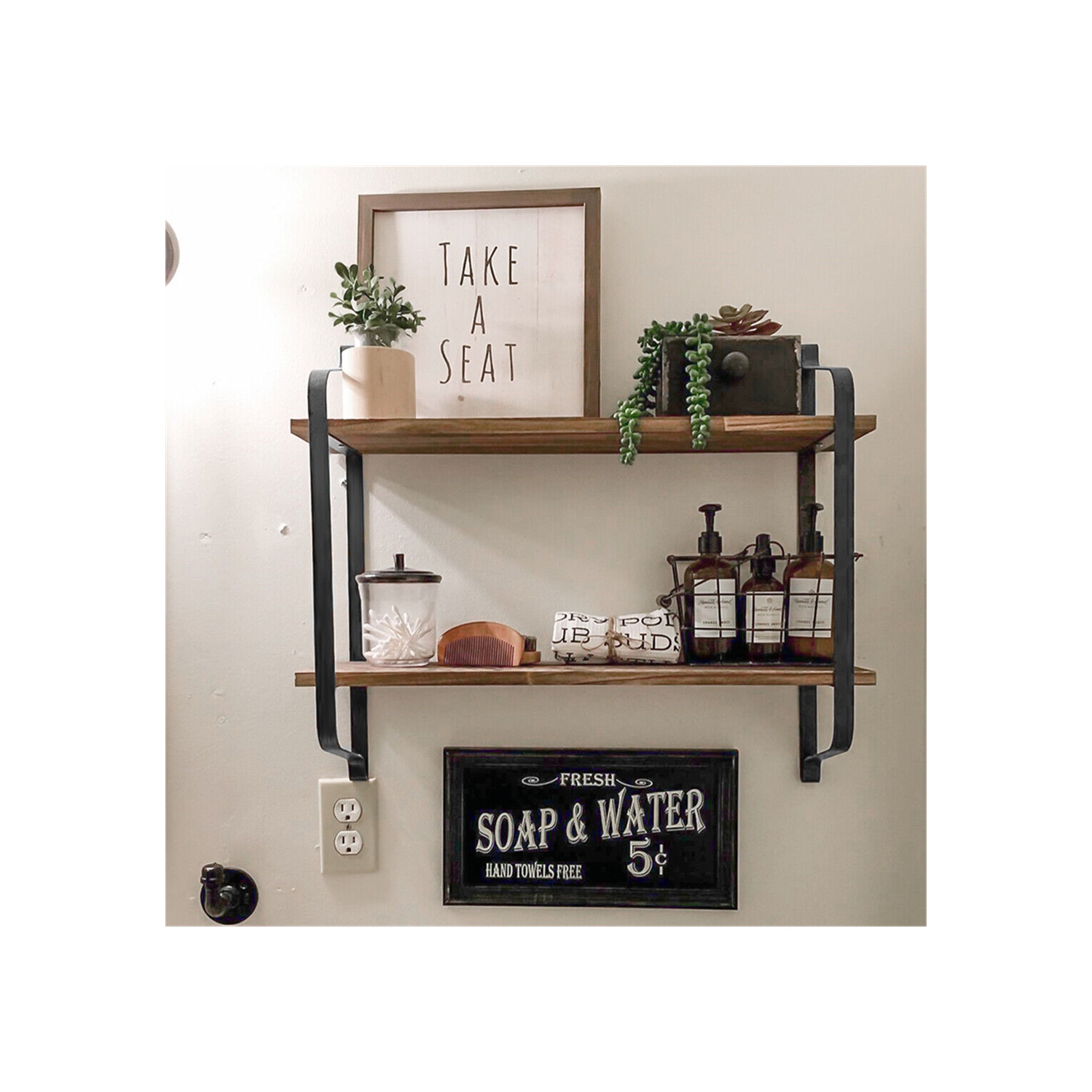 Étagères murales flottantes UNHO, tablettes rustiques à 2 niveaux en bois pour la chambre à coucher, la salle de bain, le salon, la cuisine