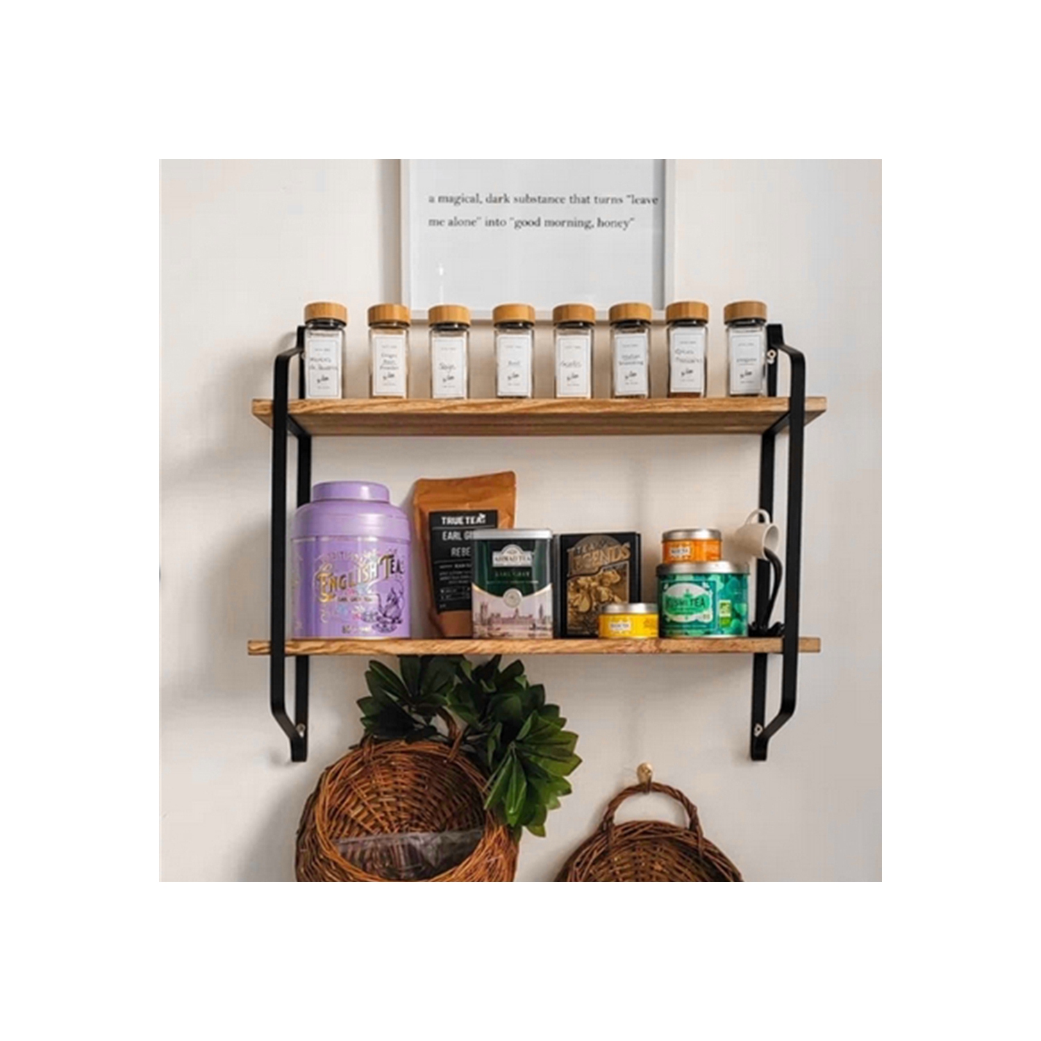 Étagères murales flottantes UNHO, tablettes rustiques à 2 niveaux en bois pour la chambre à coucher, la salle de bain, le salon, la cuisine