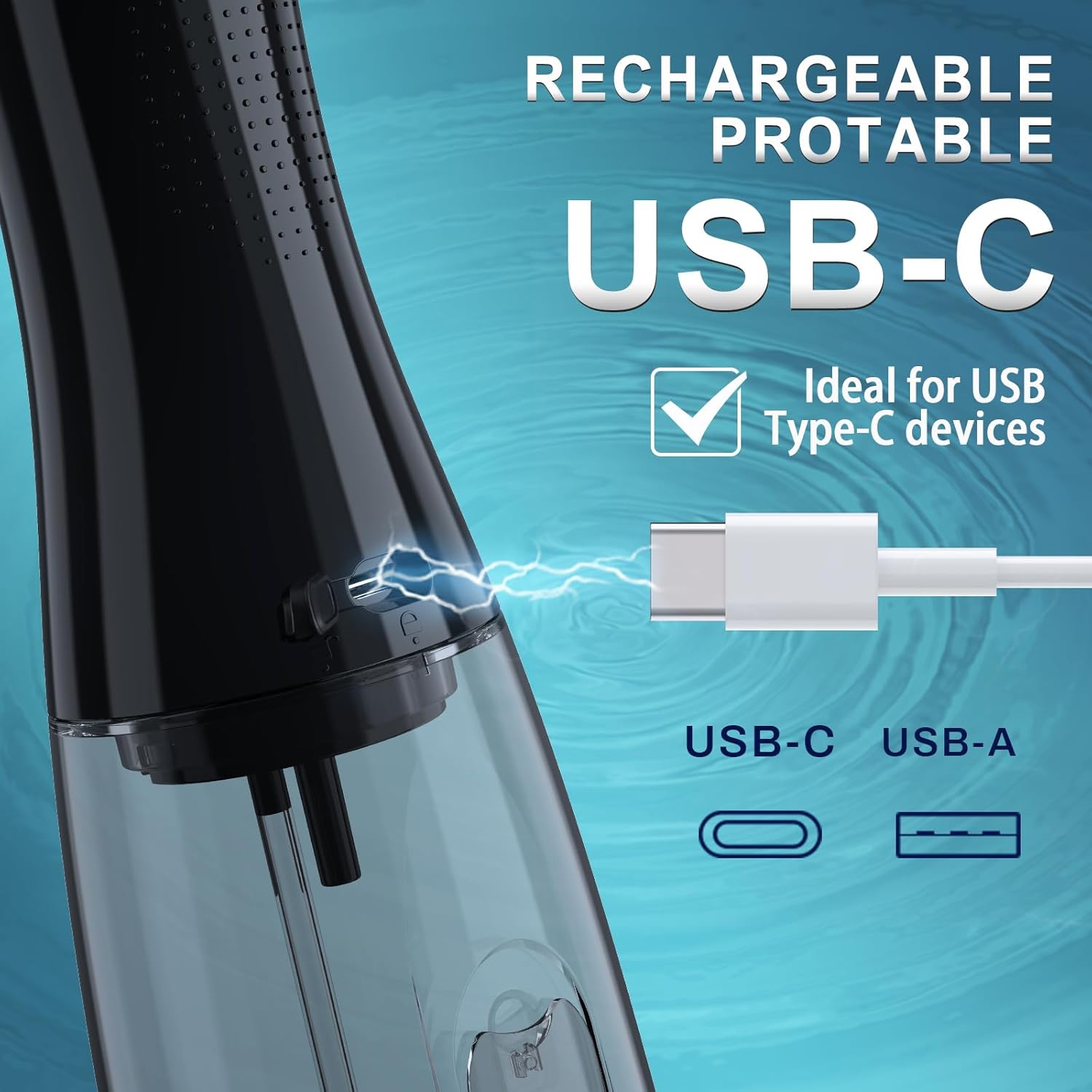 Hydropulseur à eau de Mocel - Nettoyage de dents sans fil, 5 modes, Irrigateur oral portatif de 350 ml, rechargeable USB-C, étanche IPX7, pour la