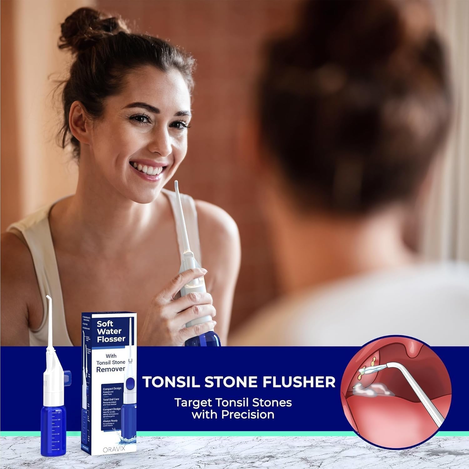 ORAVIX Manual Dental Water Flosser and Tonsil Stone Remover - Oral Irrigator for Sensitive Teeth and Gums