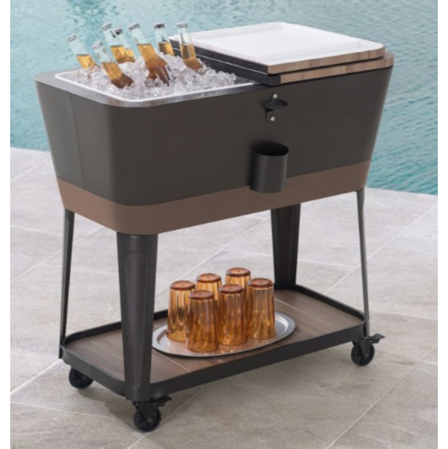 Permasteel - 80QT Patio Cooler - Tapered - Wood Grain - Brown Trim