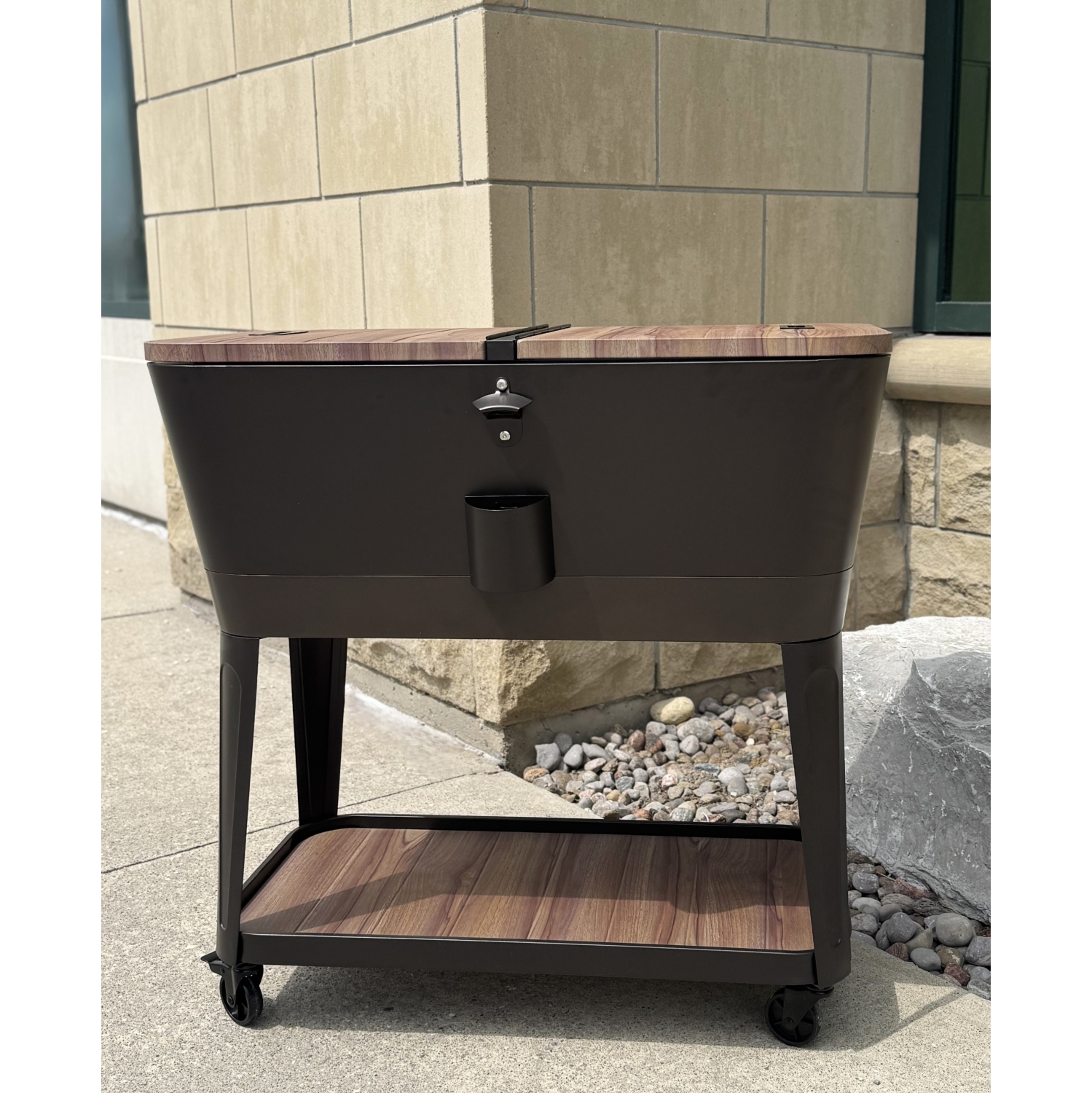 Permasteel - 80QT Patio Cooler - Tapered - Wood Grain - Brown Trim